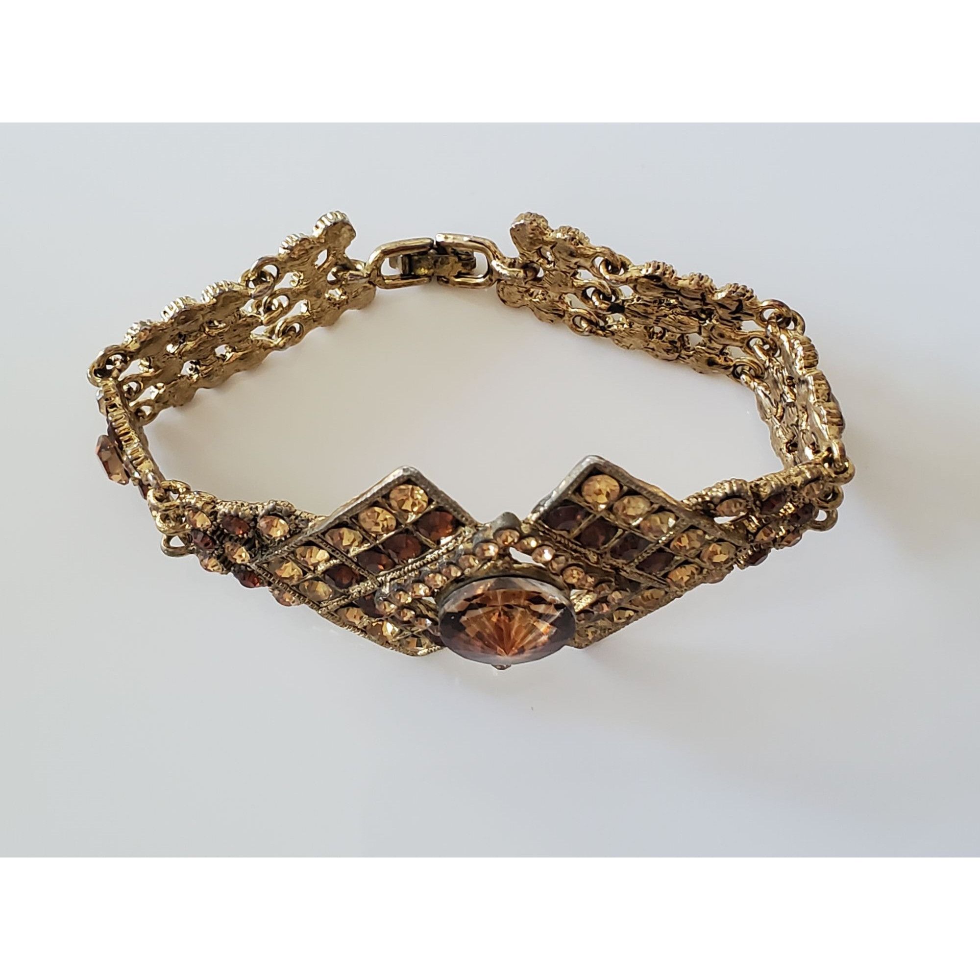Vintage Vintage Brown and Amber Rhinestone Panel Bracelet Size ONE SIZE - 3 Thumbnail