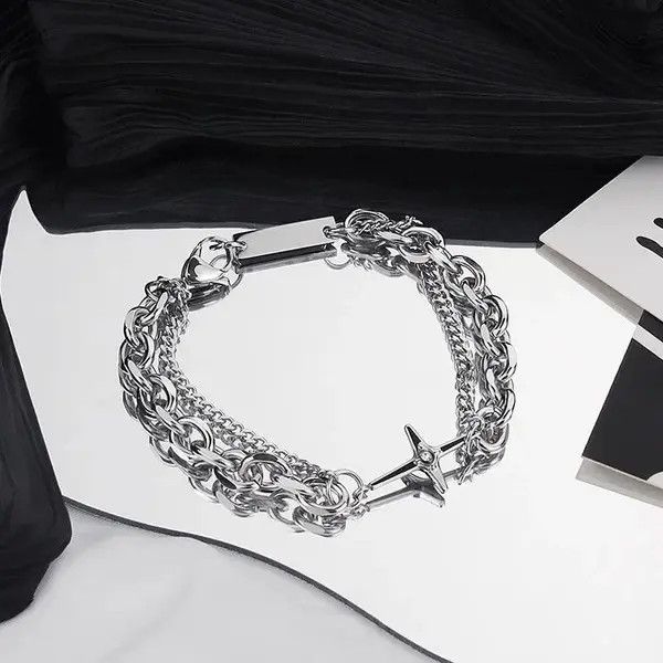 VIBE Chrome Silver Cross Bracelet Goth God Pendant Chain Size ONE SIZE - 2 Thumbnail