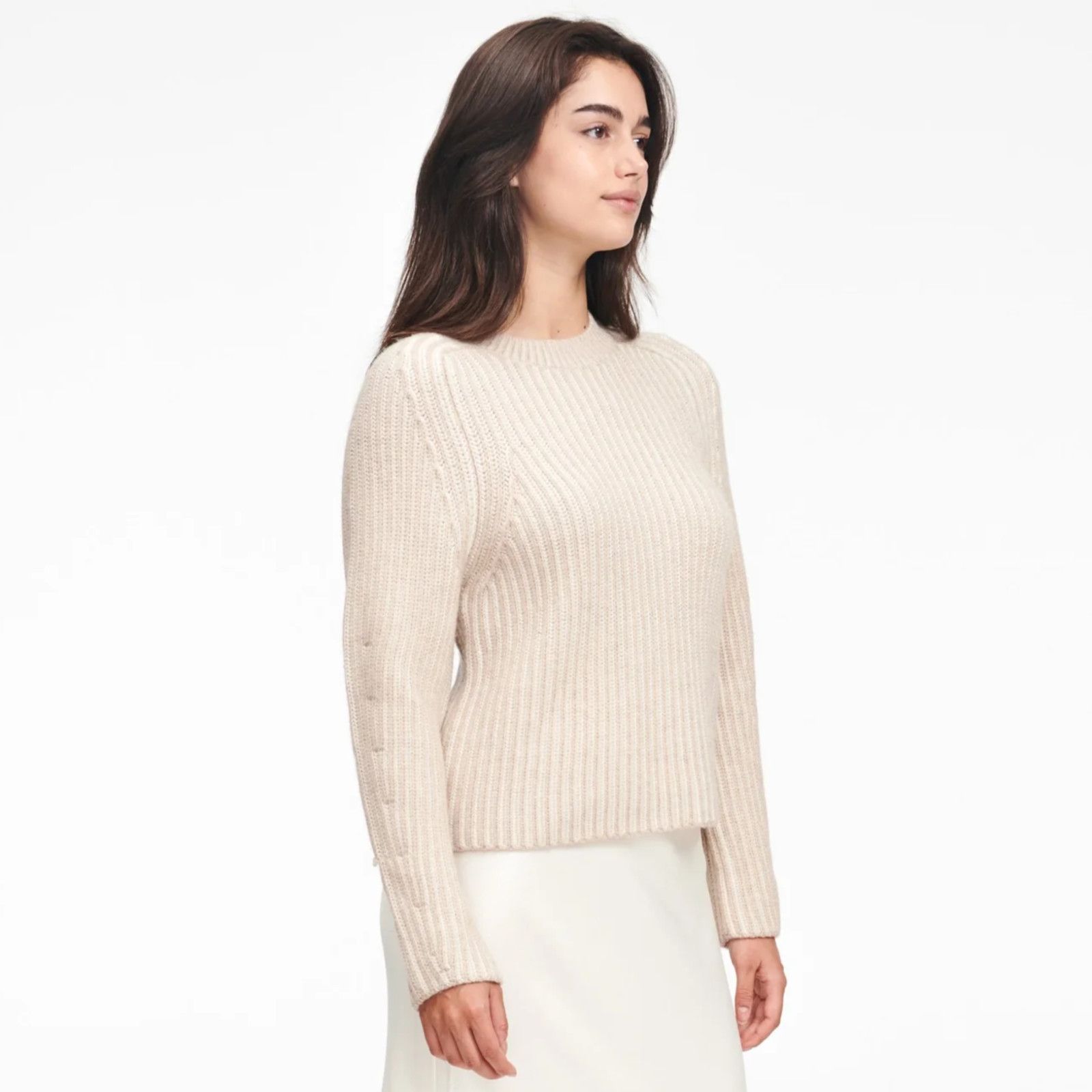 NAADAM NAADAM Women's Cashmiro Ribbed Crewneck Sweater in Oatmeal Size S / US 4 / IT 40 - 1 Thumbnail