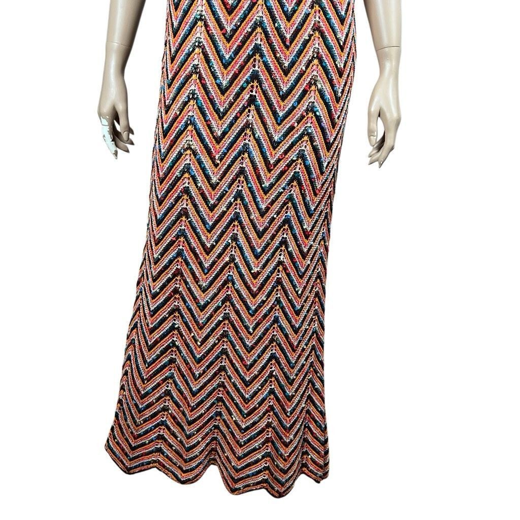 Zara Zara Knit Multicolor Chevron Maxi zigzag Dress Sleeveless Crochet Style Size M (029) Size M / US 6-8 / IT 42-44 - 3 Thumbnail