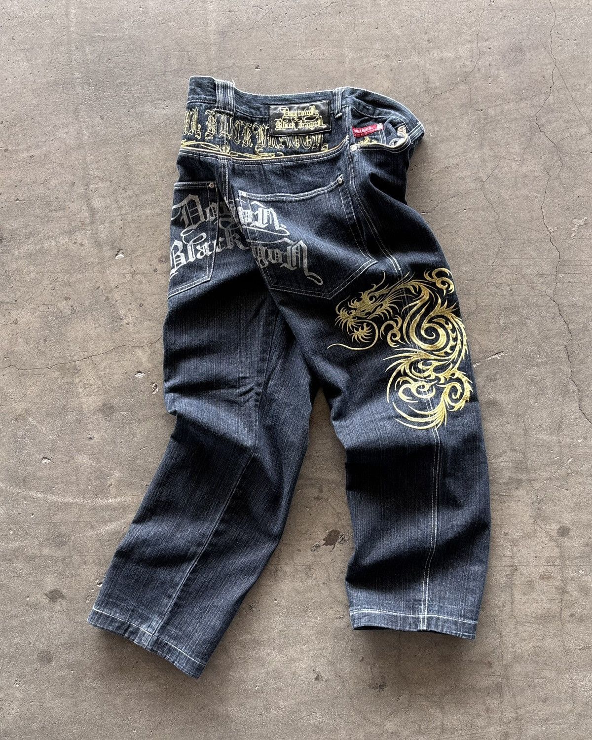 Dogtown BEST! DOGTOWN Black Dragon Sukajan Baggy Black Jeans | Grailed
