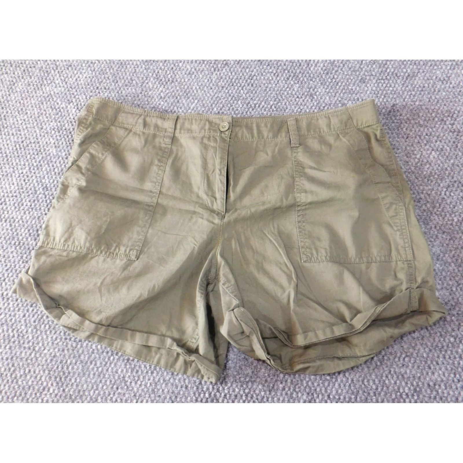 Loft LOFT Ann Taylor Womens Shorts 14 Green Cargo Flat Front Zip Classic Casual Knit Cotton Regular Mid Rise Flower Comfort Stretch Womens Size 26" / US 2 / IT 38 - 2 Thumbnail