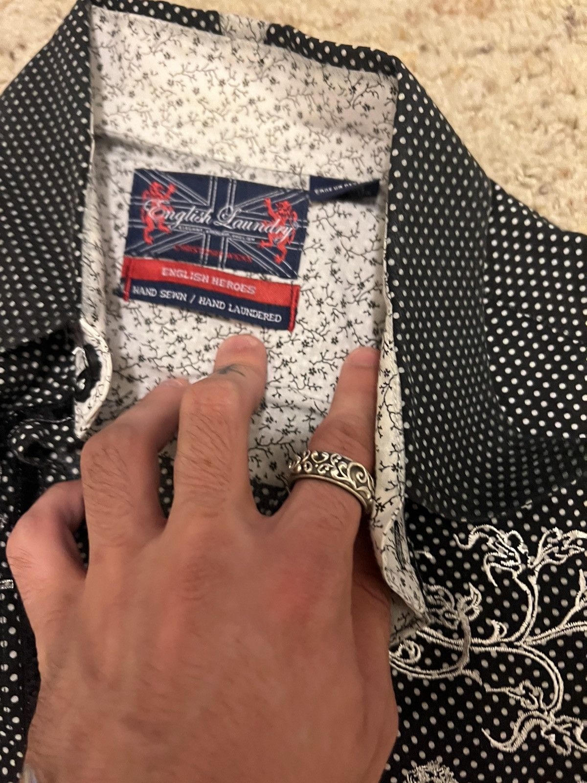 Affliction × English Laundry × Marc Ecko Englished laundry poem embroidered black white dot button up Size US M / EU 48-50 / 2 - 3 Thumbnail