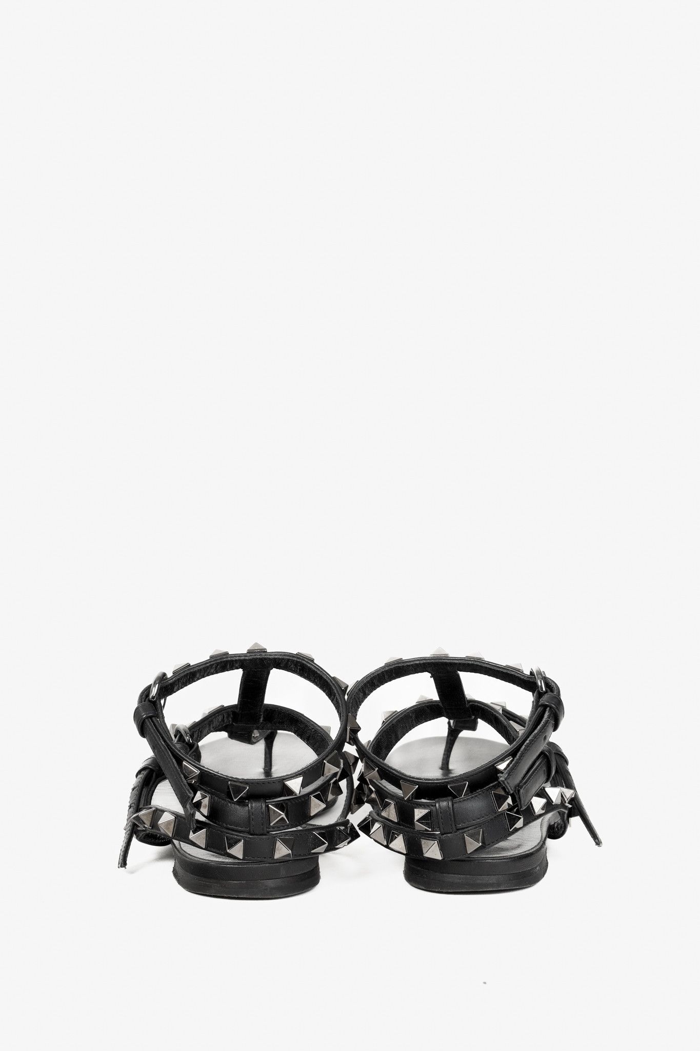 Valentino Valentino Garavani Flat Black Rockstud Gladiator Sandal Size US 7 / IT 37 - 3 Thumbnail