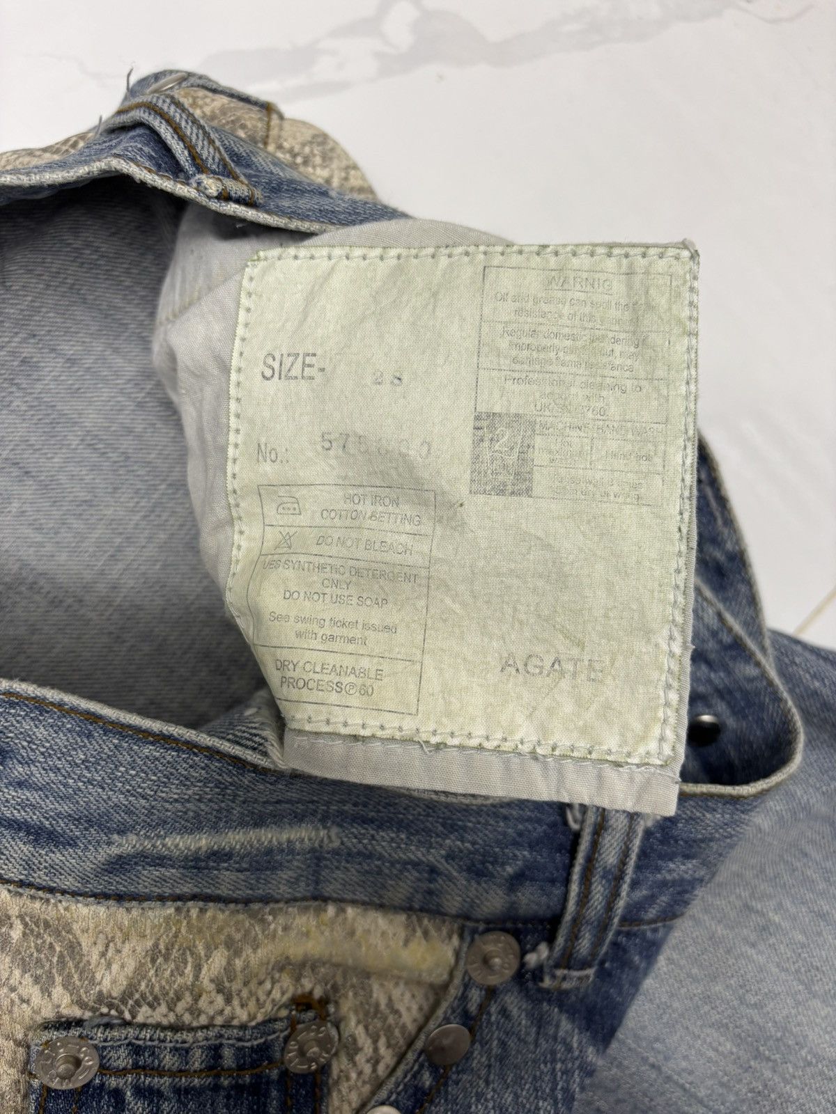 Le Grande Bleu (L.G.B.) × Tornado Mart FLARE JEANS SNAKE SKIN PYTHON AGATE SLIM DISTRESSED DENIM Size US 30 / EU 46 - 10 Thumbnail