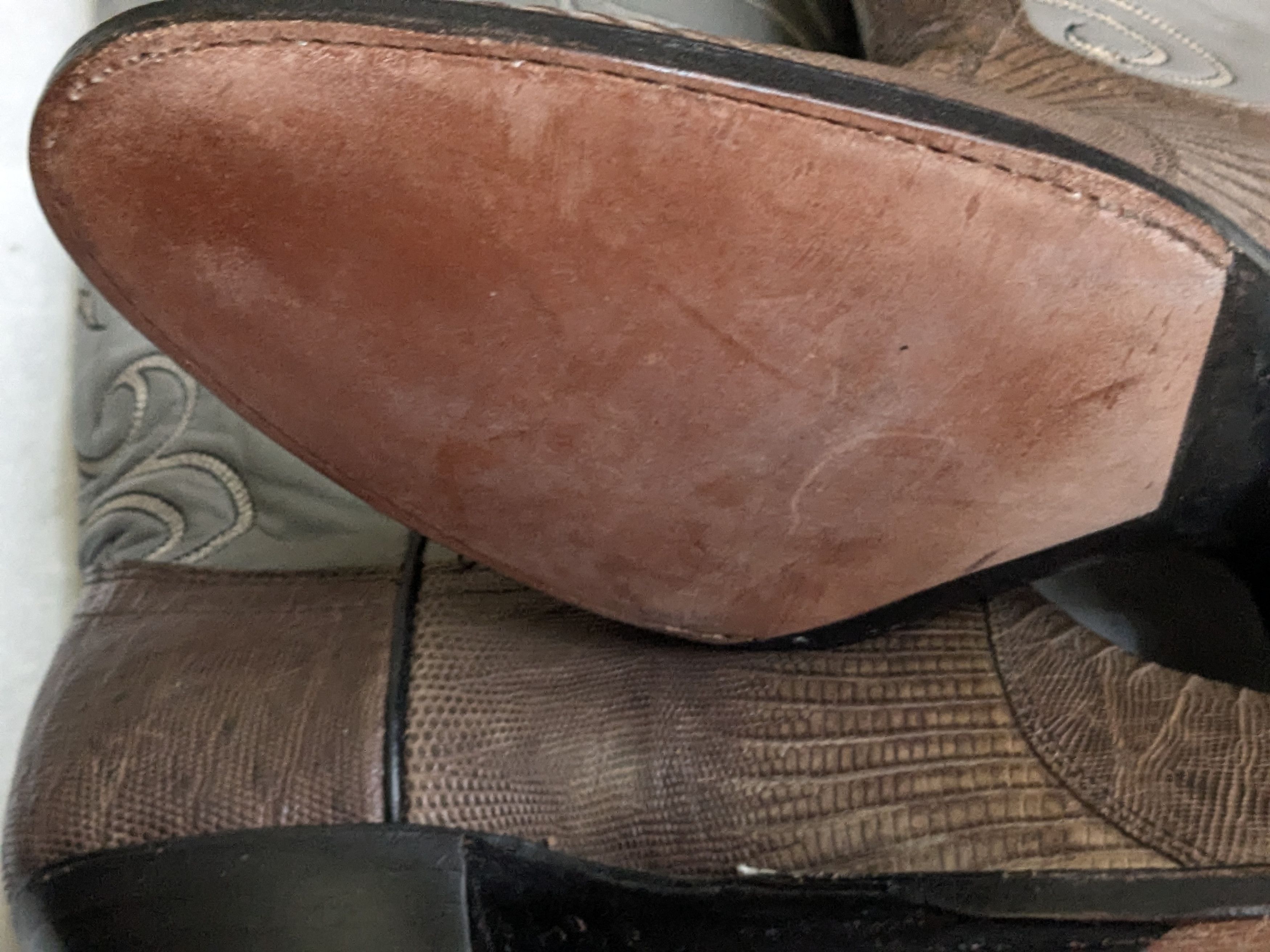 Dan Post Dan Post Cowboy Boots Olive Green Lizard Leather 8.5 Gray Size US 8.5 / EU 41-42 - 16 Thumbnail