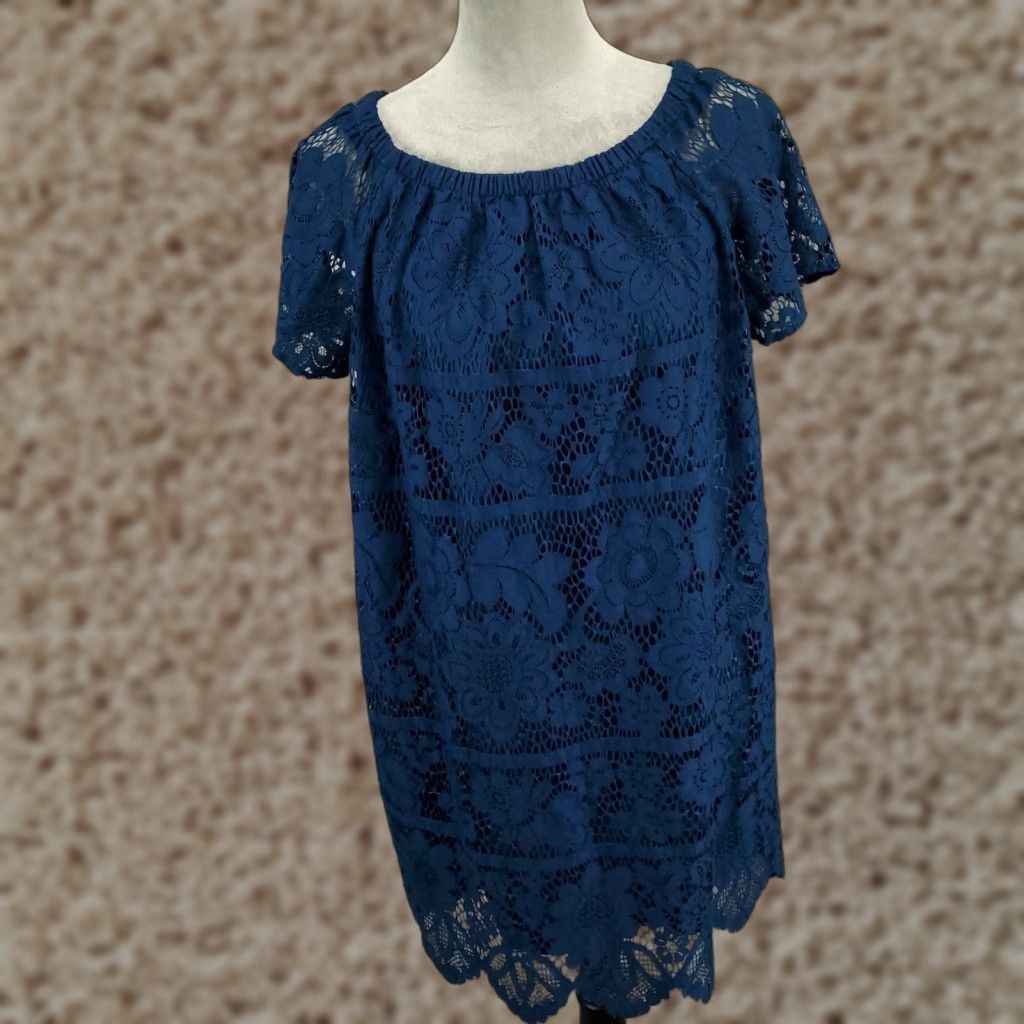 Loft LOFT Womens Lace Mini Dress Size Small Teal Blue Scalloped Hem NWT Size S / US 4 / IT 40 - 1 Thumbnail