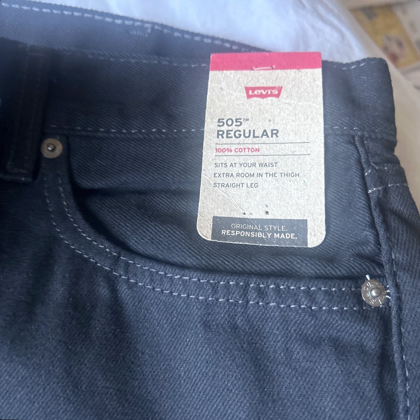 Levi's Levi's 505 Regular Fit Jeans Straight Leg Dark Wash Black 40x36 Mens Size US 40 / EU 56 - 5 Thumbnail