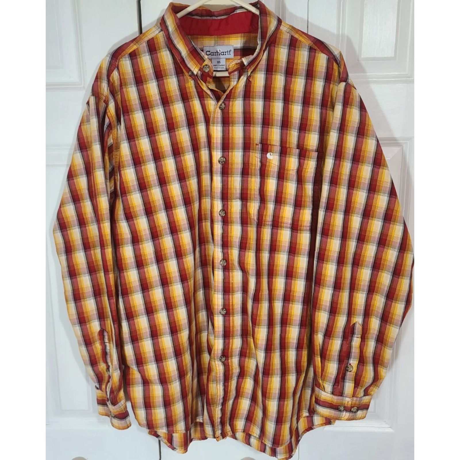 Carhartt Carhartt Shirt Men XL Plaid Long Sleeve Button Pocket XLarge Cotton Yellow Mens Size US XL / EU 56 / 4 - 2 Thumbnail