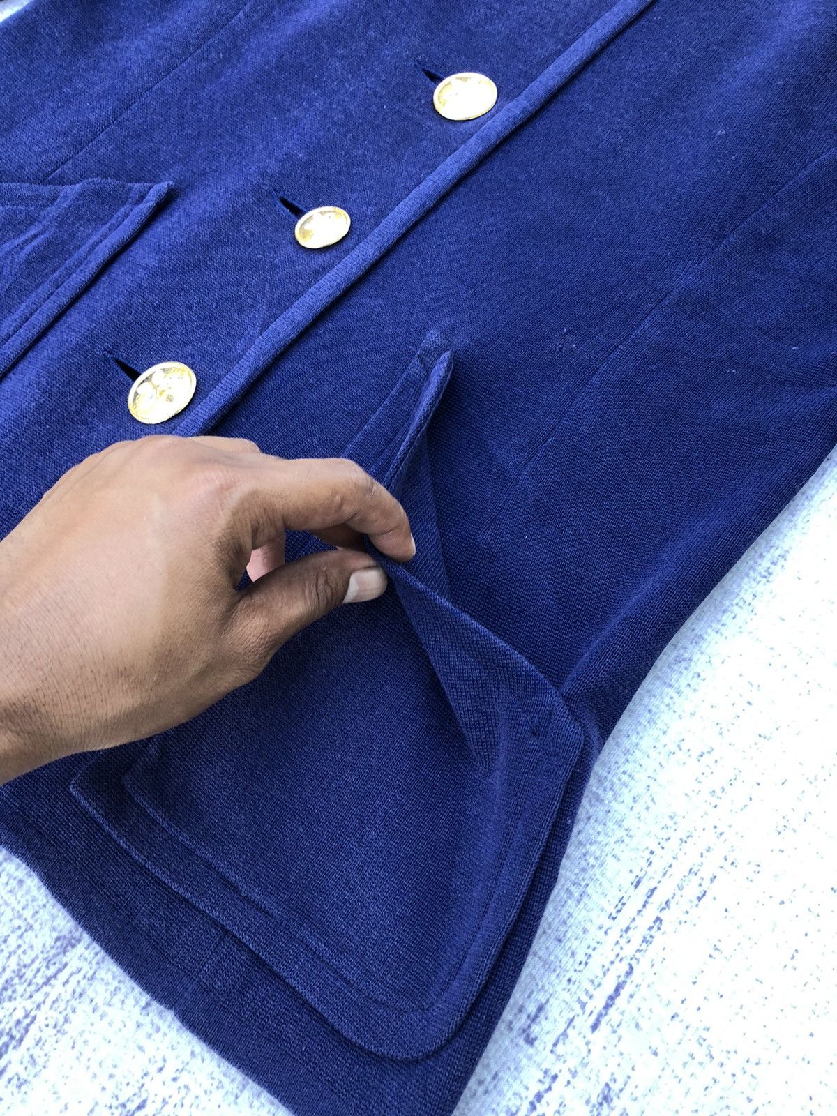 Designer × Vintage × Yves Saint Laurent 🔴YSL/Yves Saint Laurent Navy Blue Pattern Cardigan Size S / US 4 / IT 40 - 8 Thumbnail