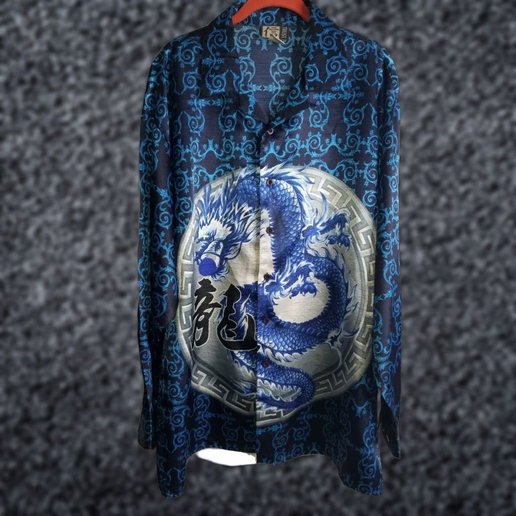 Vintage Trust Dragon Print XL Long Sleeve Button-Up Polyester Shirt Men Size US XL / EU 56 / 4 - 1 Thumbnail