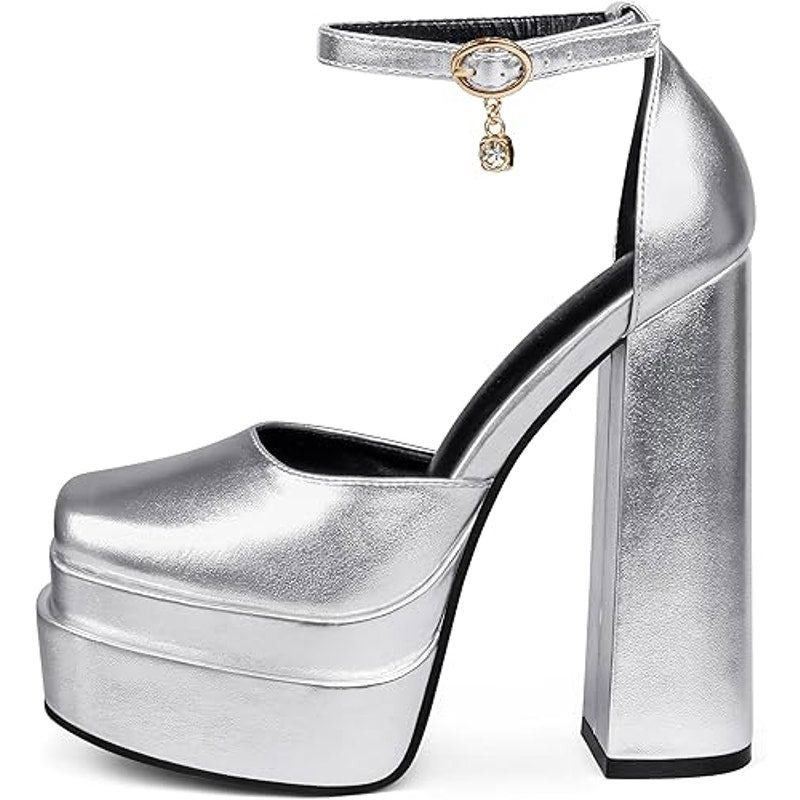 Other Merumote Women's 10 Disco Silver 6.5" Platform Heels Size US 10 / IT 40 - 1 Thumbnail