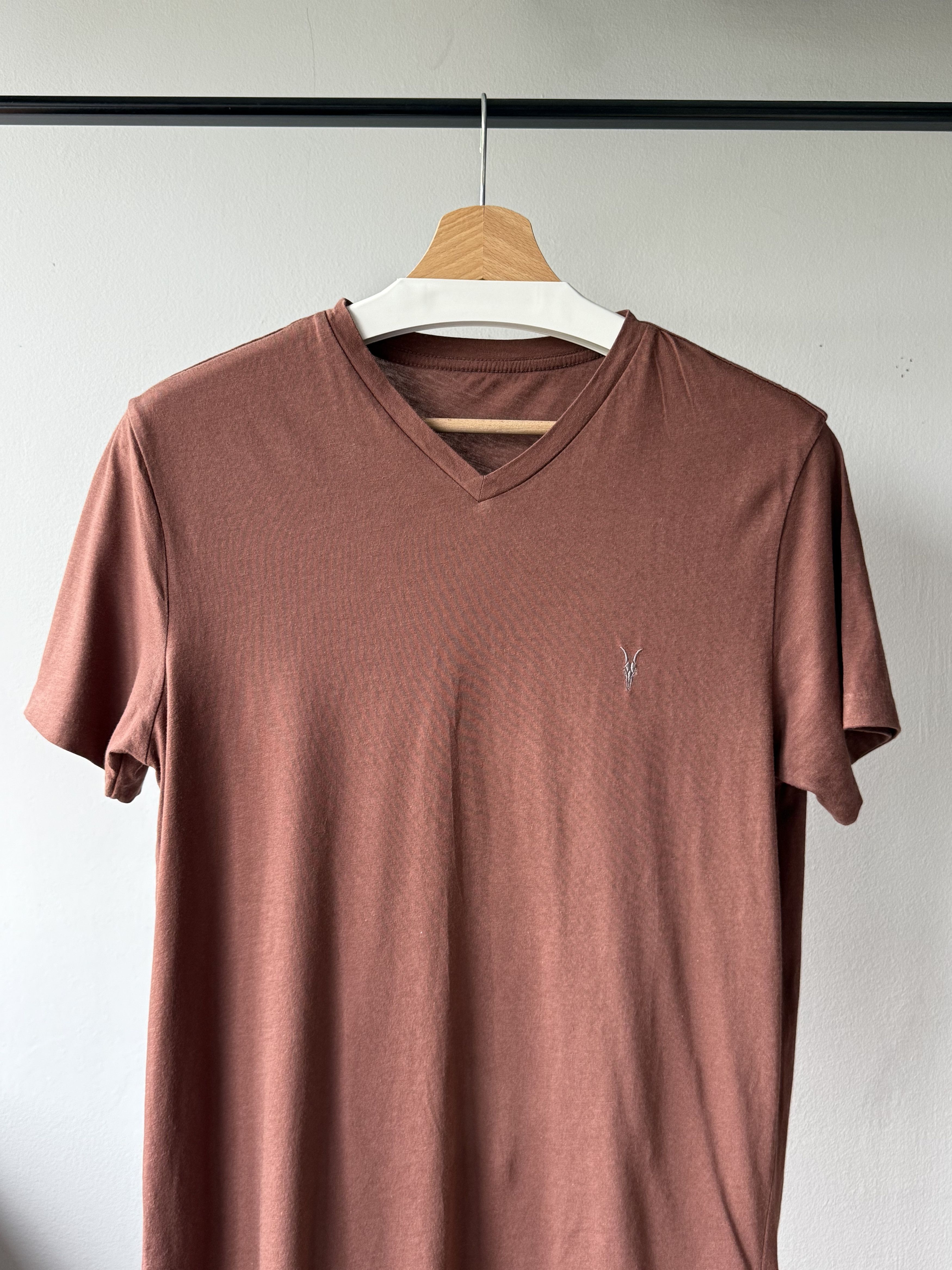 Allsaints Mens Allsaints Tonic V-Neck Rust Red Cotton S/S Logo T-Shirt Size US S / EU 44-46 / 1 - 3 Thumbnail