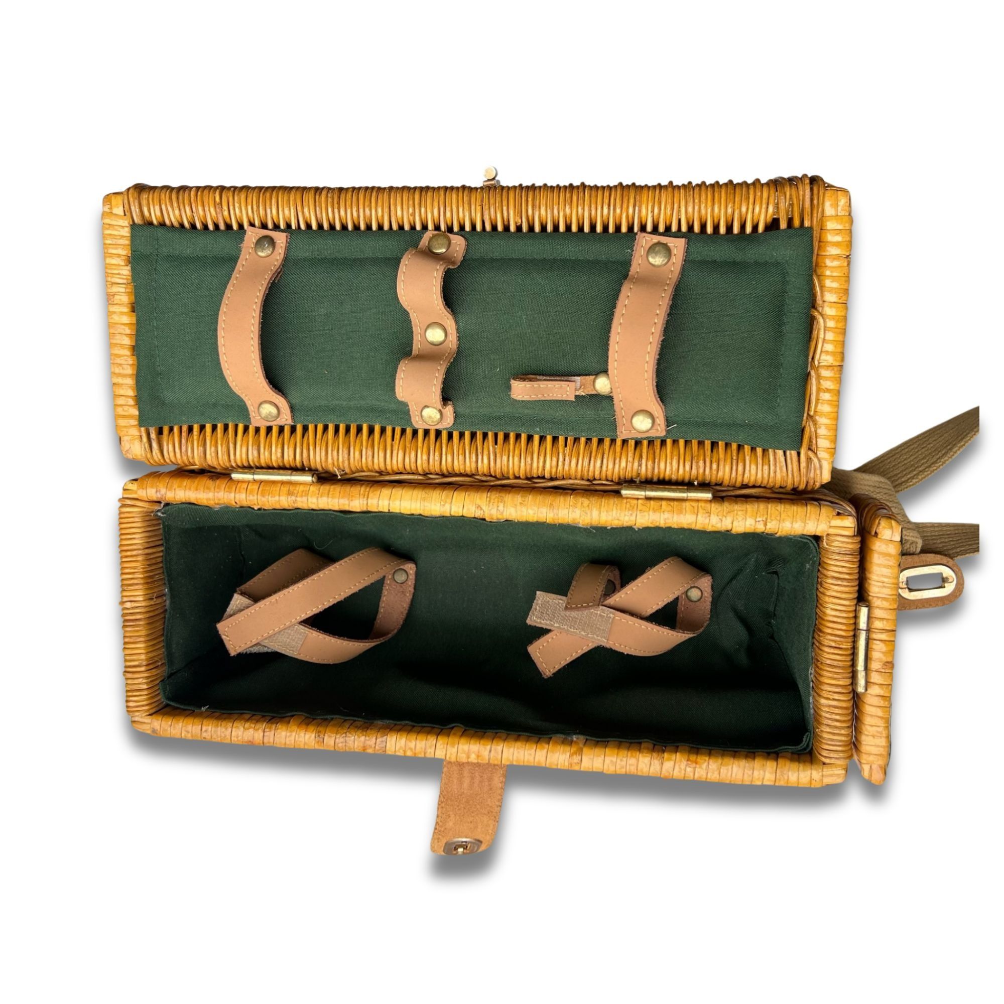 Other Vintage Wicker Wine Carrier Basket With Leather Straps & Gre Size ONE SIZE - 6 Thumbnail
