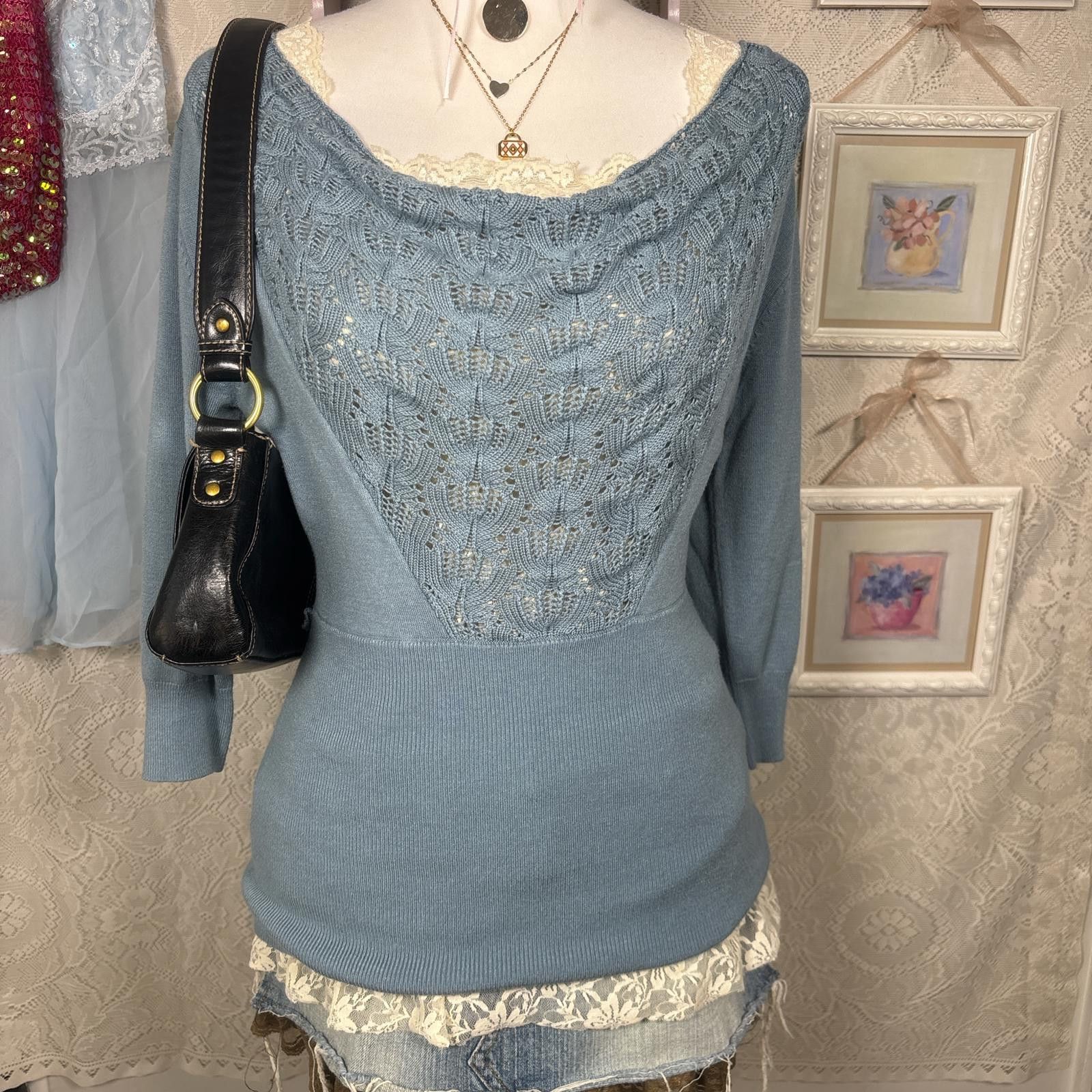 Other vintage cozy cowl neck crochet blouse Size S / US 4 / IT 40 - 3 Thumbnail