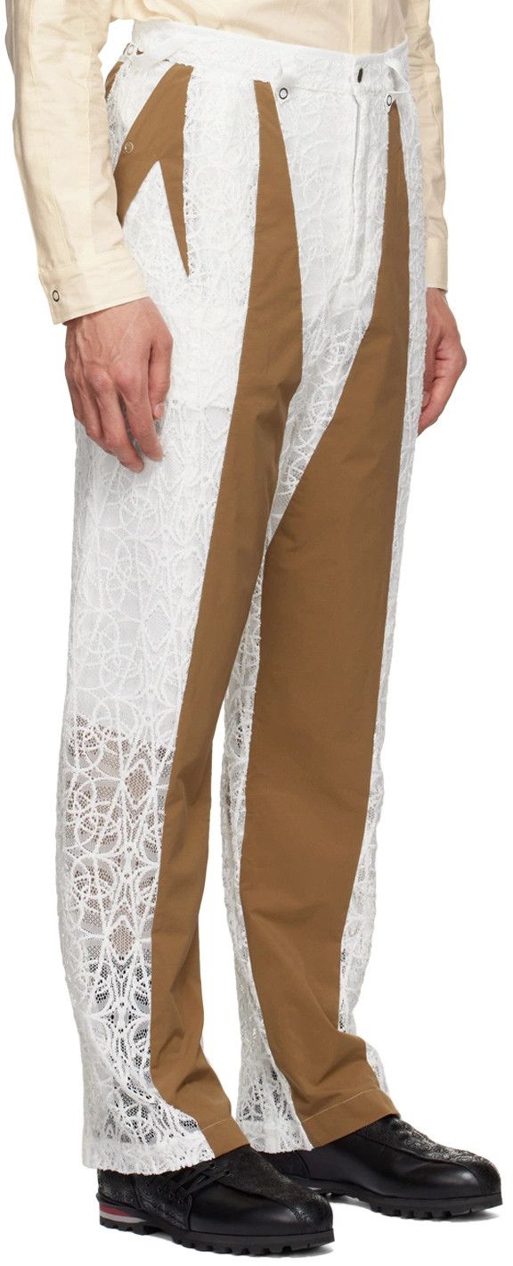Kiko Kostadinov o1tko10426 Balla Paneled Lace Pants in White/Brown Size US 30 / EU 46 - 1 Thumbnail