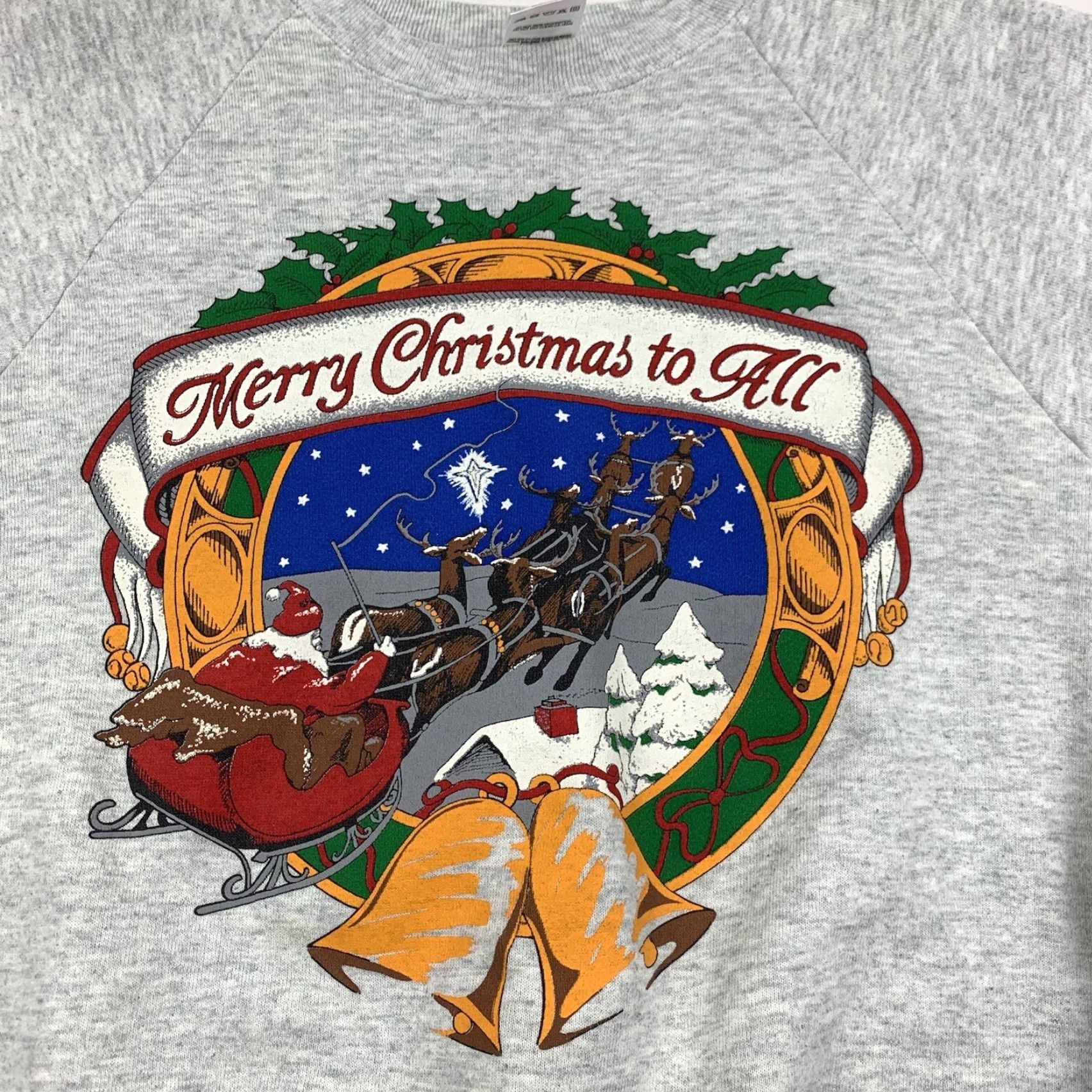 Fruit Of The Loom Vintage Christmas Sweatshirt Adult Medium Gray Merry Christmas To Yall Santa 90s Size US M / EU 48-50 / 2 - 2 Thumbnail