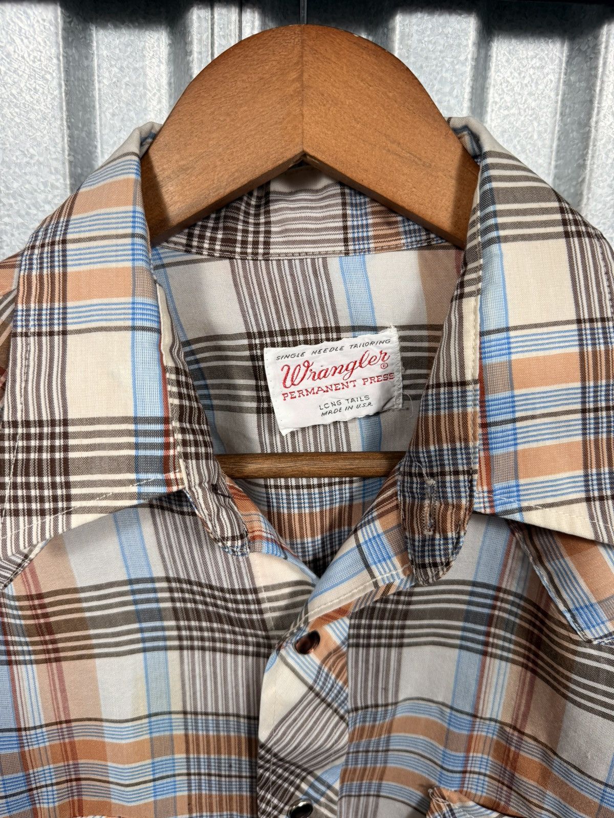Wrangler 70s Vintage Wrangler USA Made Single Needle Pearl Snap Shirt Size US L / EU 52-54 / 3 - 4 Thumbnail