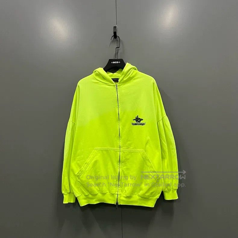 Balenciaga Neon Yellow Logo Printed Zip Hoodie