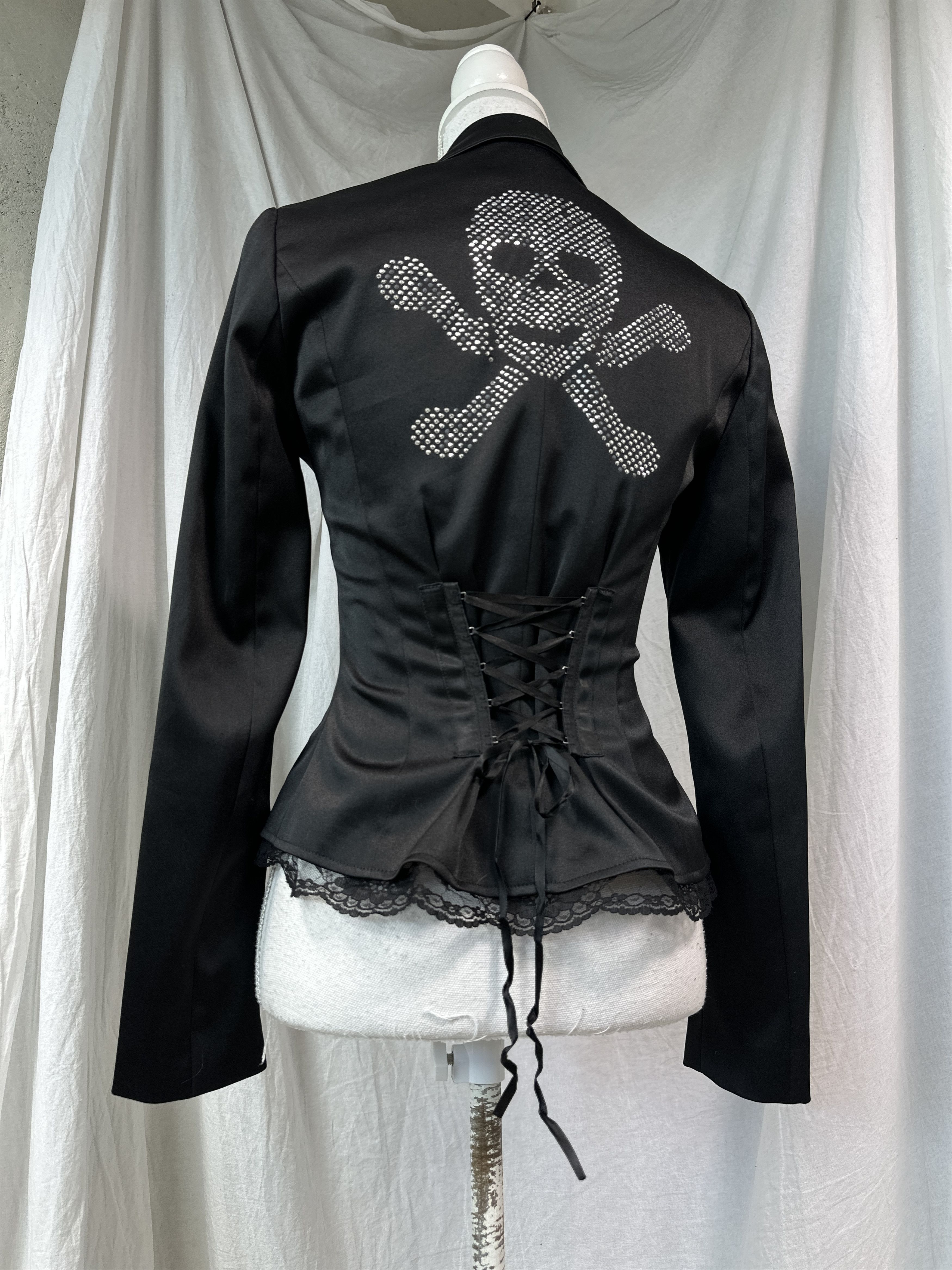 Vintage Vintage Emo Rhinestones Skull Corset Lacing Blazer 00s Size S / US 4 / IT 40 - 1 Thumbnail
