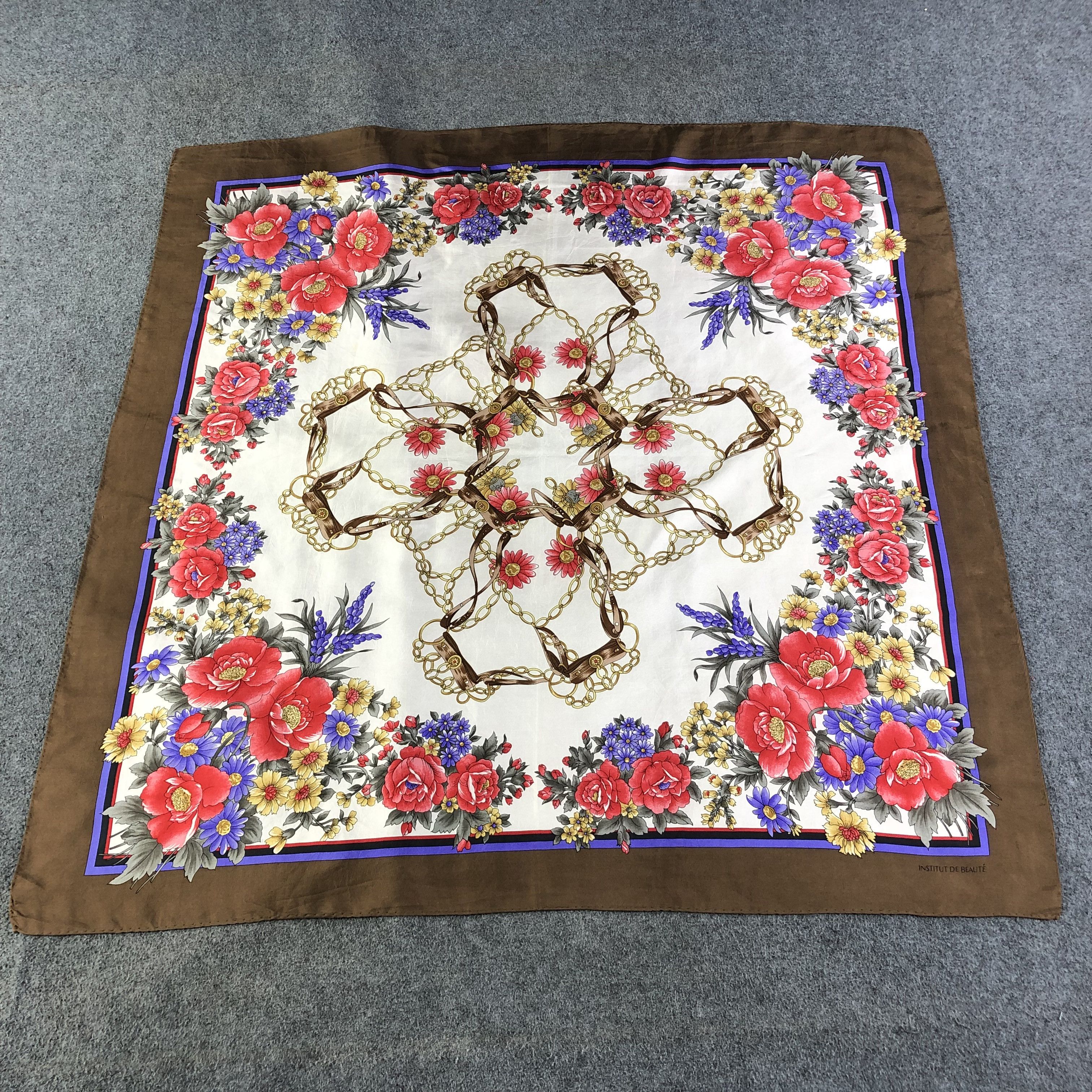Vintage Vintage Institut De Beaute Floral Silk Scarf M678 Size ONE SIZE - 1 Thumbnail
