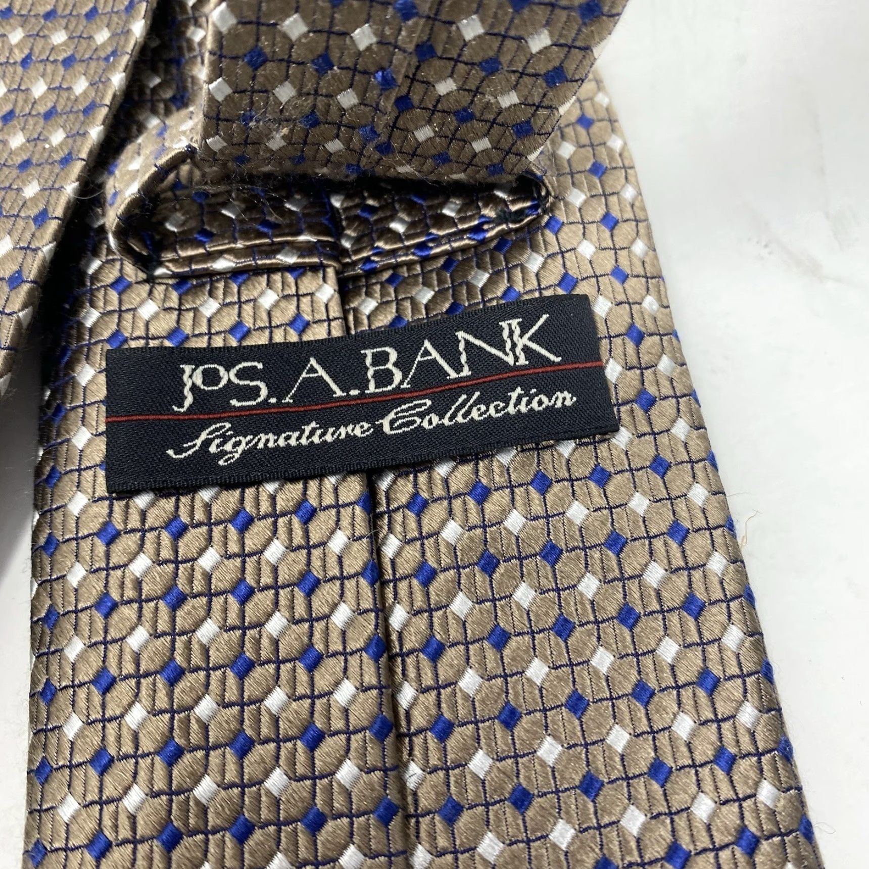 Jos. A. Bank Jos. A. Bank Men 100% Silk Necktie Brown Blue Geometric Classic 90s Y2K Retro Tie Size ONE SIZE - 4 Thumbnail