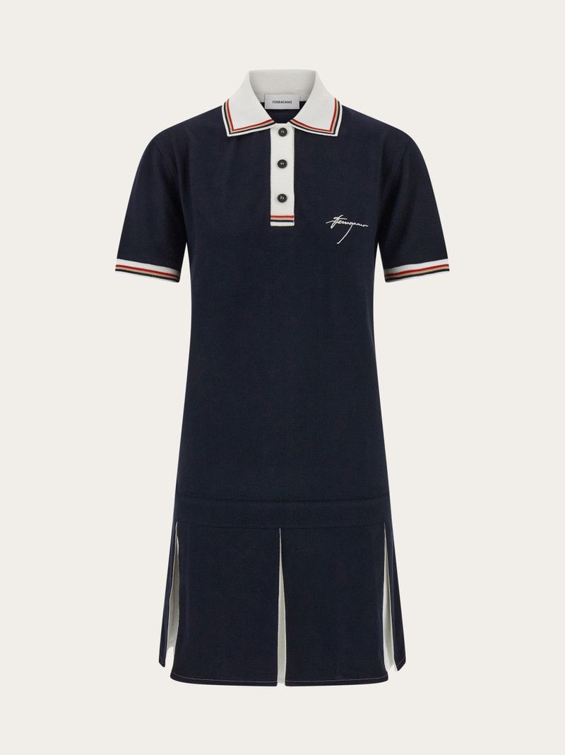 Salvatore Ferragamo o1s1rm0126 Cotton Polo Shirt Dress in Navy Blue Size L / US 10 / IT 46 - 1 Thumbnail