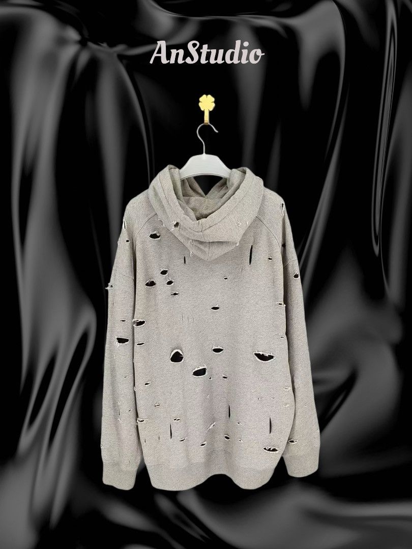 Givenchy Givenchy Grey/Blue Distressed Logo Oversized Hoodie Size US XL / EU 56 / 4 - 2 Thumbnail