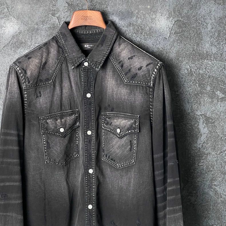 Amiri Amiri Black Gray Cotton Denim Jacket Size US L / EU 52-54 / 3 - 3 Thumbnail