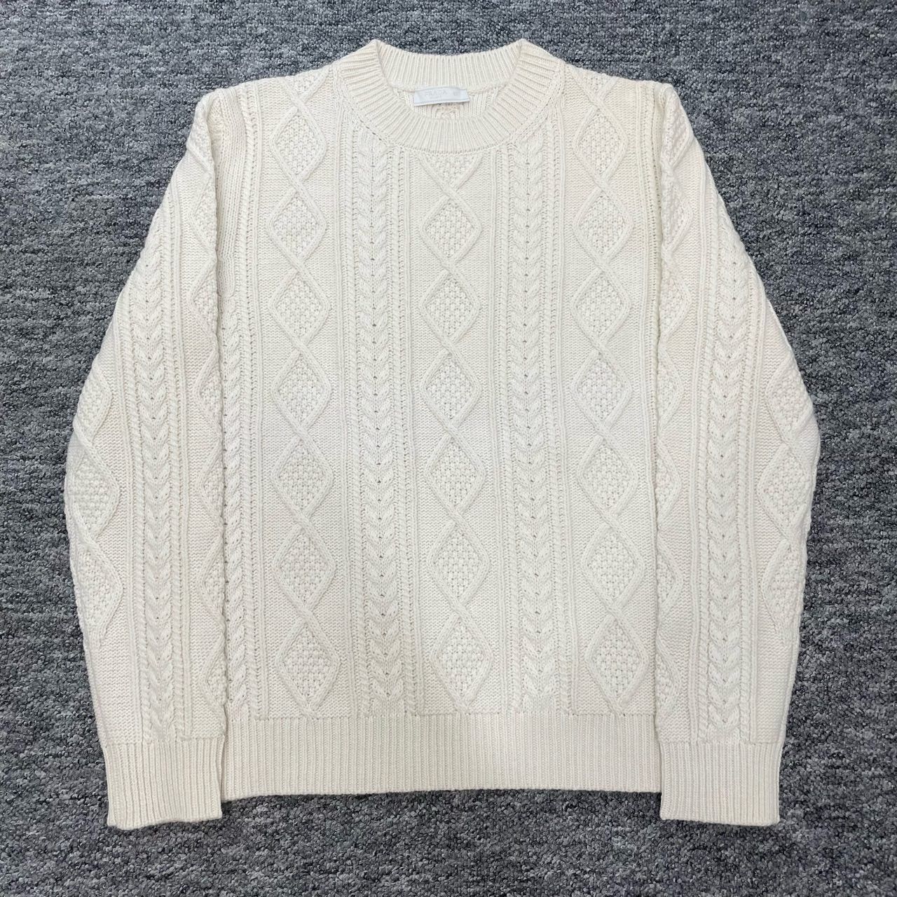 Prada Prada White Cable-Knit Crewneck Sweater Size US M / EU 48-50 / 2 - 1 Thumbnail