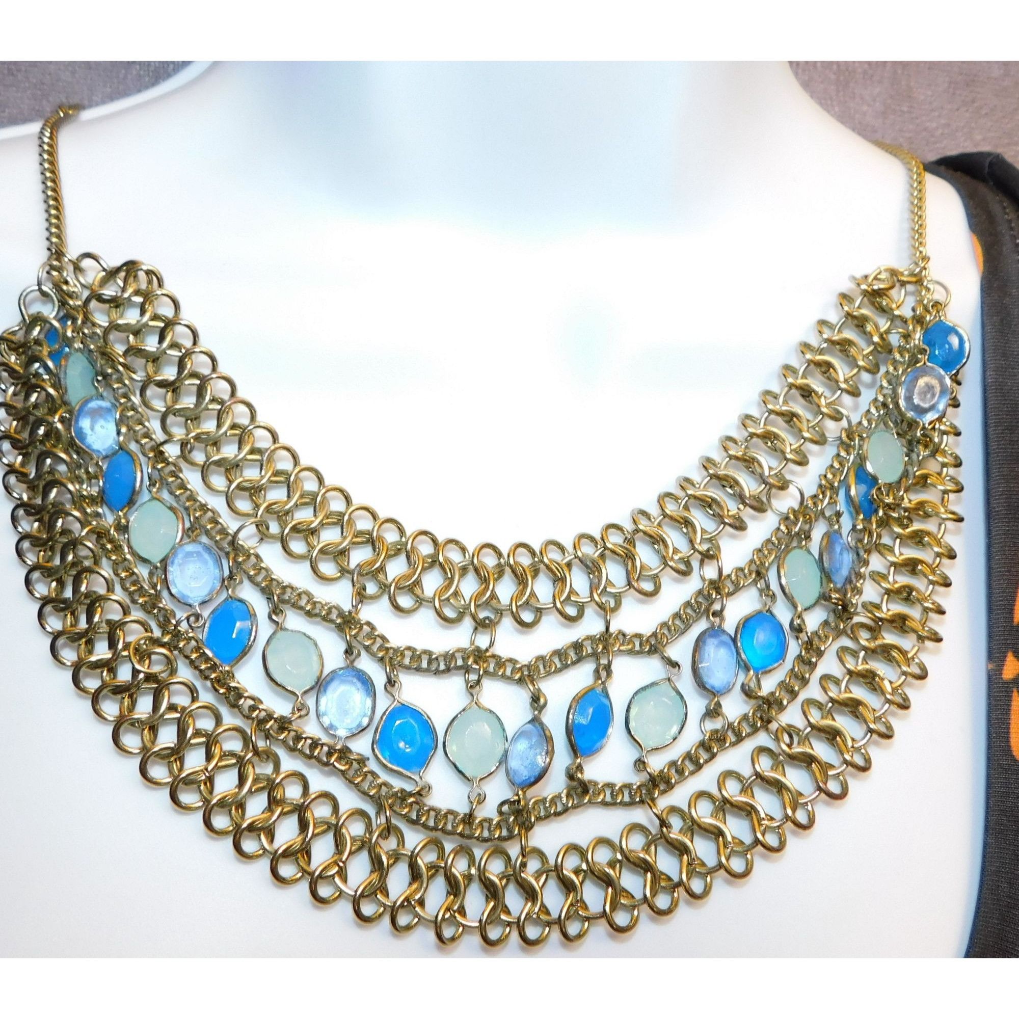 Other Silver And Blue Bib Necklace Size ONE SIZE - 1 Thumbnail