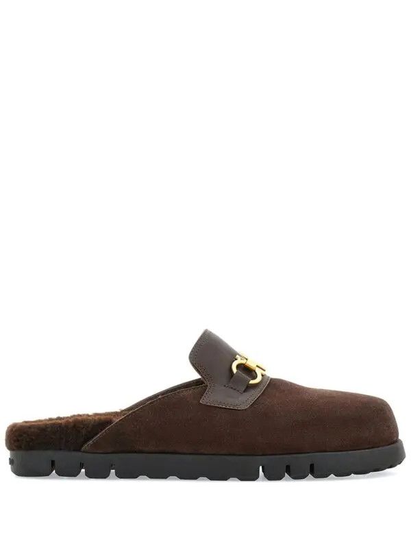 Salvatore Ferragamo o1s1rm0126 Gancini Wool & Leather Mules in Brown Size US 10 / EU 43 - 1 Thumbnail