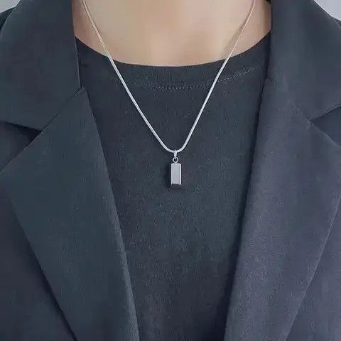 Jewelry Stainless Steel Chain with Square Pendant Necklace Size ONE SIZE - 4 Thumbnail