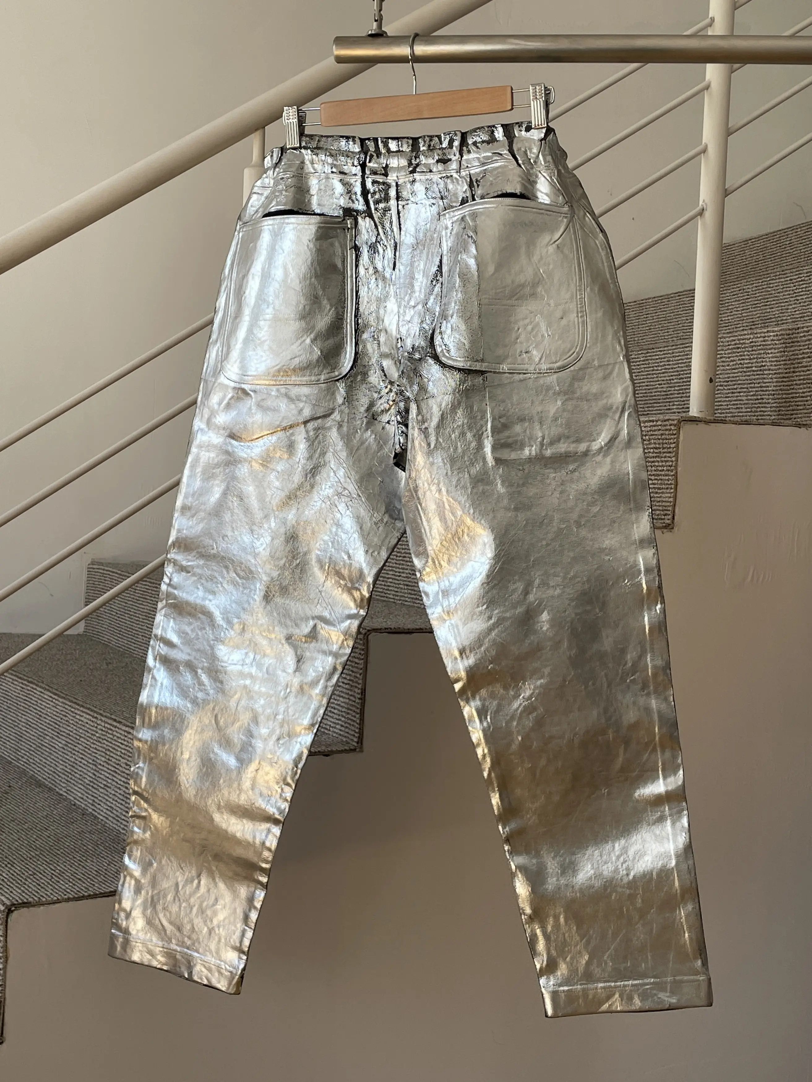 Comme des Garcons COMME DES GARCONS Pants Painted Metallic Silver Grunge A7471 Size US 32 / EU 48 - 4 Thumbnail