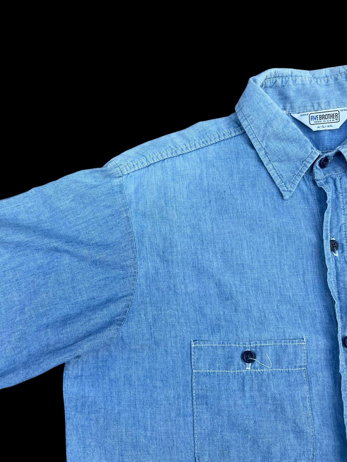 FiveBrother Vintage 60s 70s Five Brother Sun Fade Muddy Chambray Shirt Size US L / EU 52-54 / 3 - 4 Thumbnail