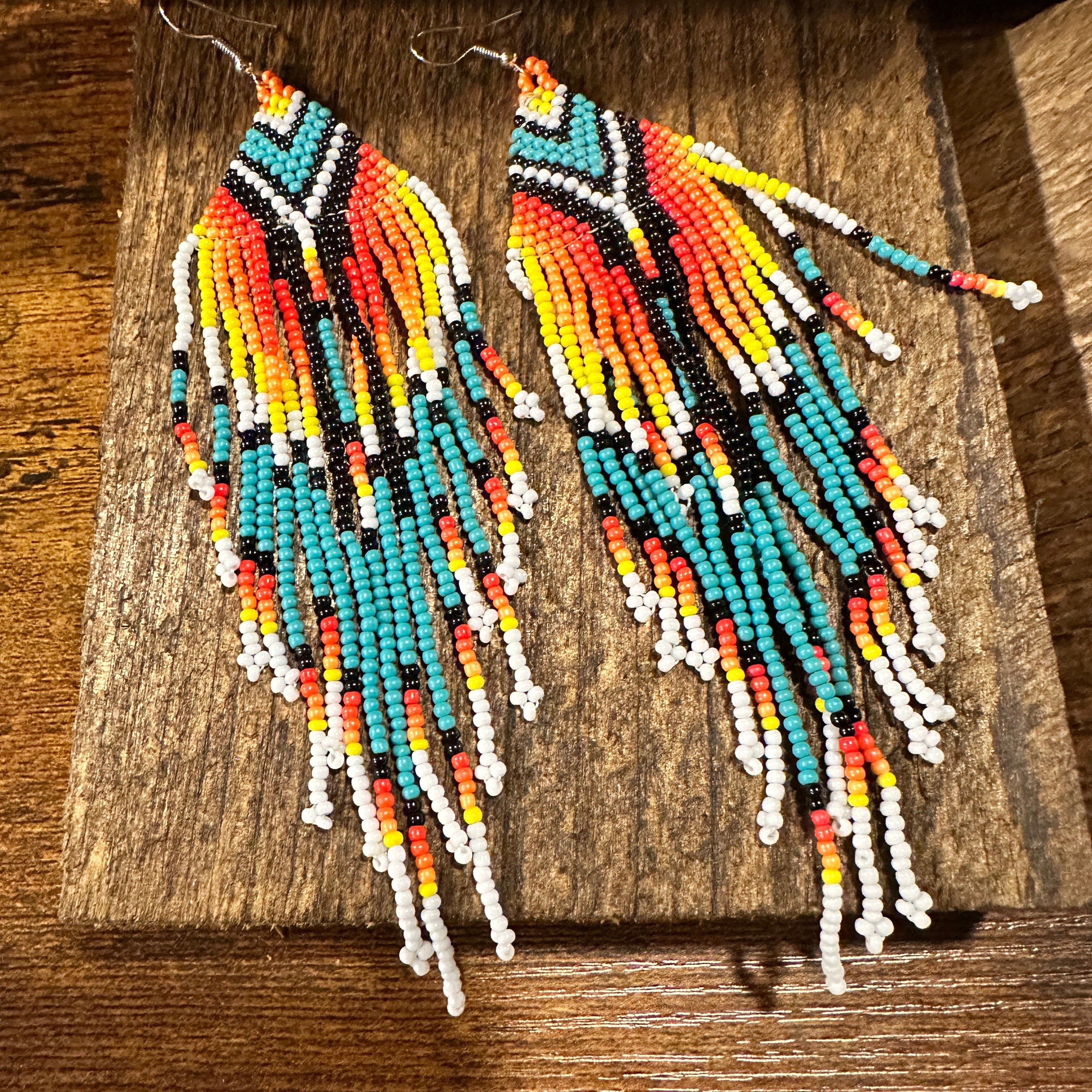 Other Elegant Navajo Seed Bead Dangle Earrings with Orange Turquoi Size ONE SIZE - 1 Thumbnail