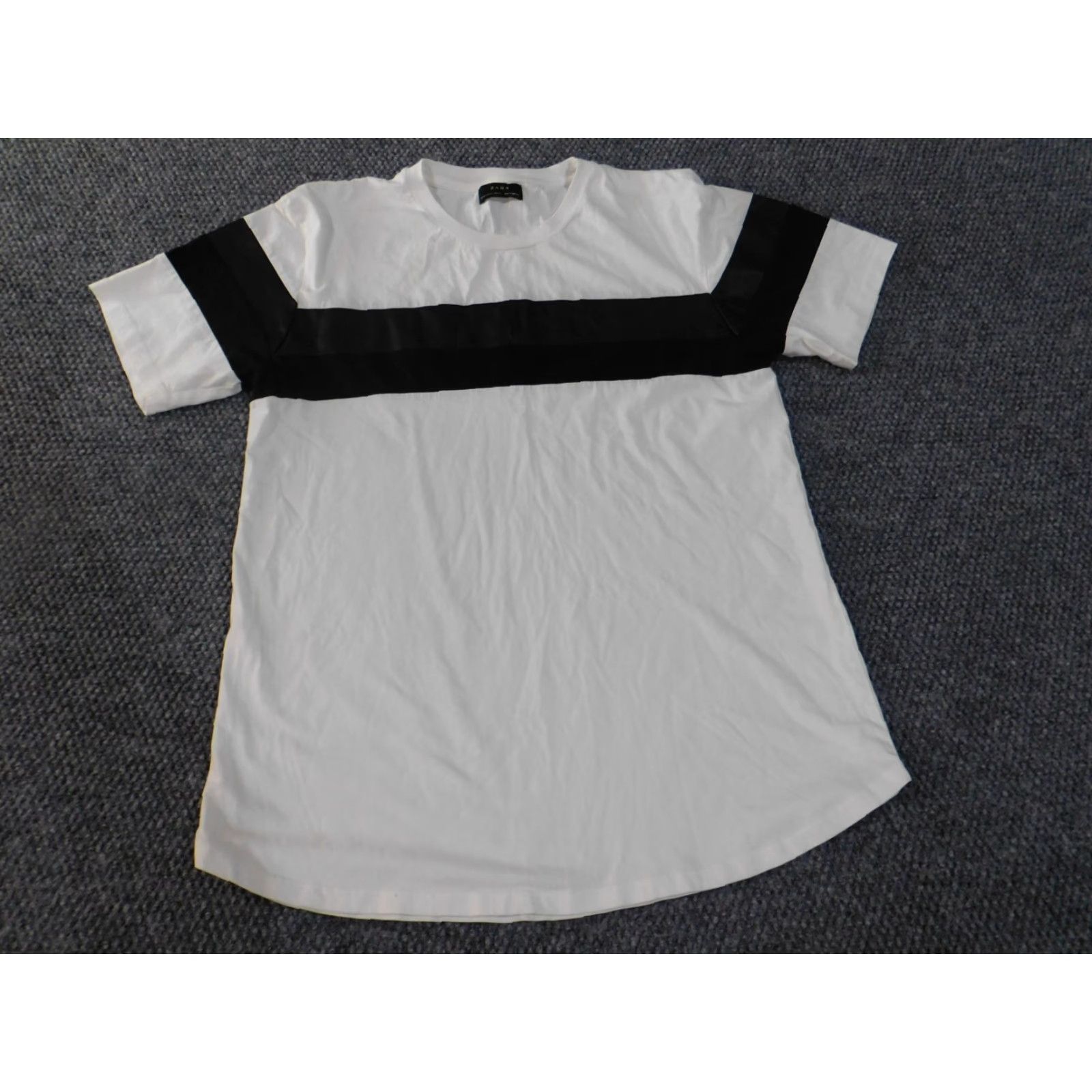 Zara Zara Mens Shirt XL White Stretch Striped City T-Shirt Casual Crew Neck Short Sleeve Cotton Knit Size US XL / EU 56 / 4 - 2 Thumbnail