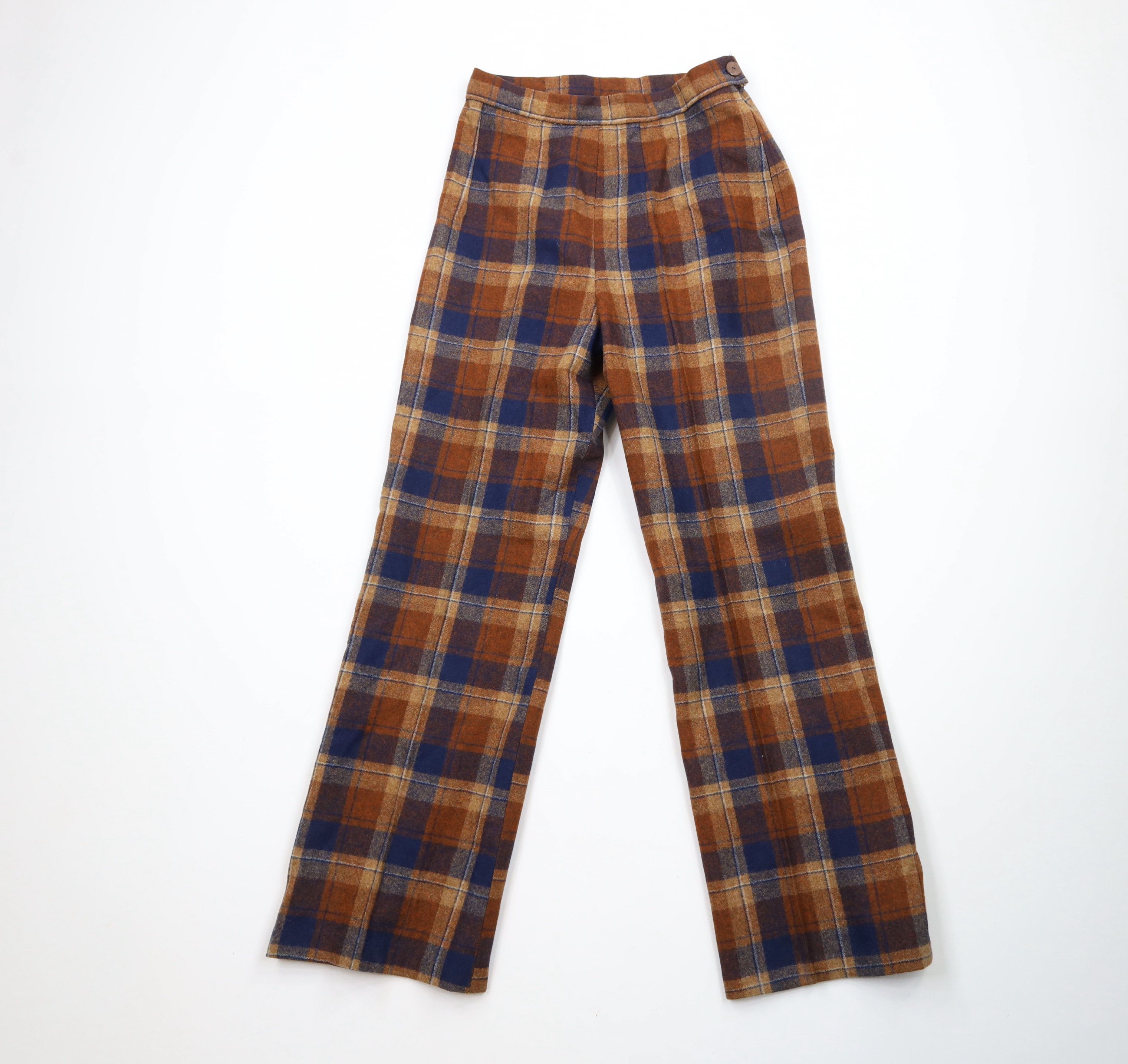 Vintage Vintage 60s 70s Streetwear Wide Leg Bell Bottoms Pants Plaid Size 26" / US 2 / IT 38 - 1 Thumbnail
