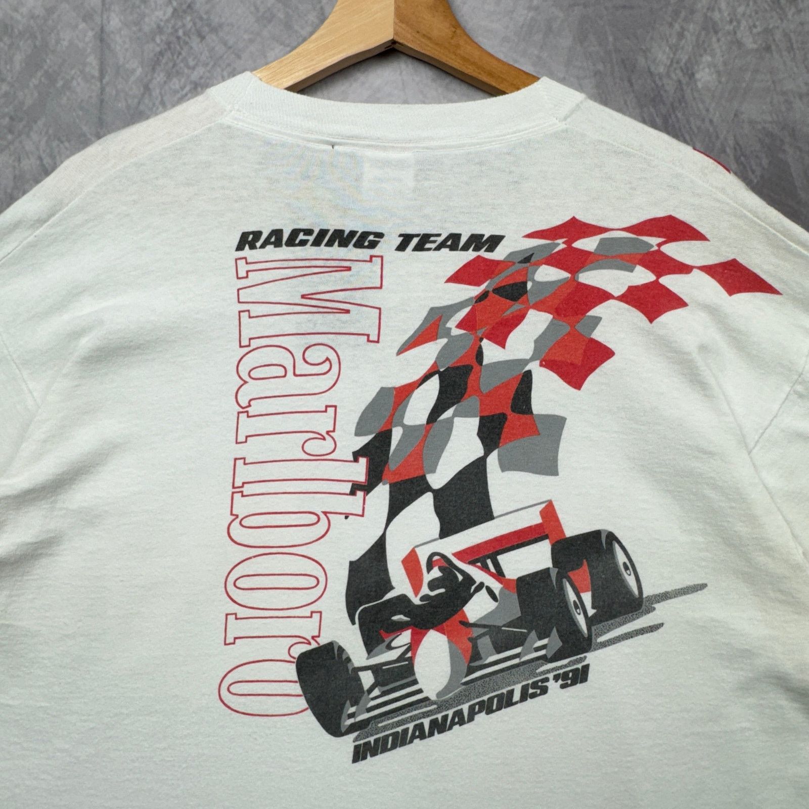 90s White Marlboro Racing Team USA Made Graphic Tee XL 3939