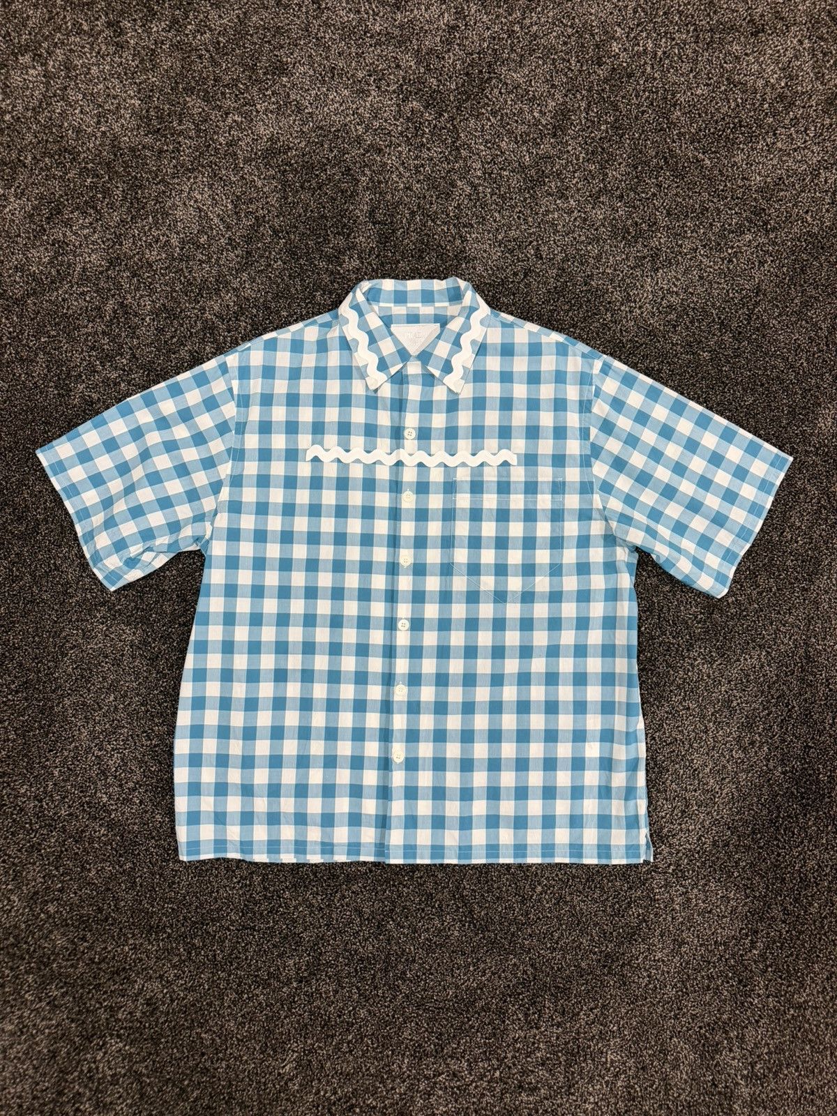 Prada PRADA x Raf SS23 Gingham Blue Plaid Stripe Button Logo Shirt Size US XL / EU 56 / 4 - 5 Thumbnail