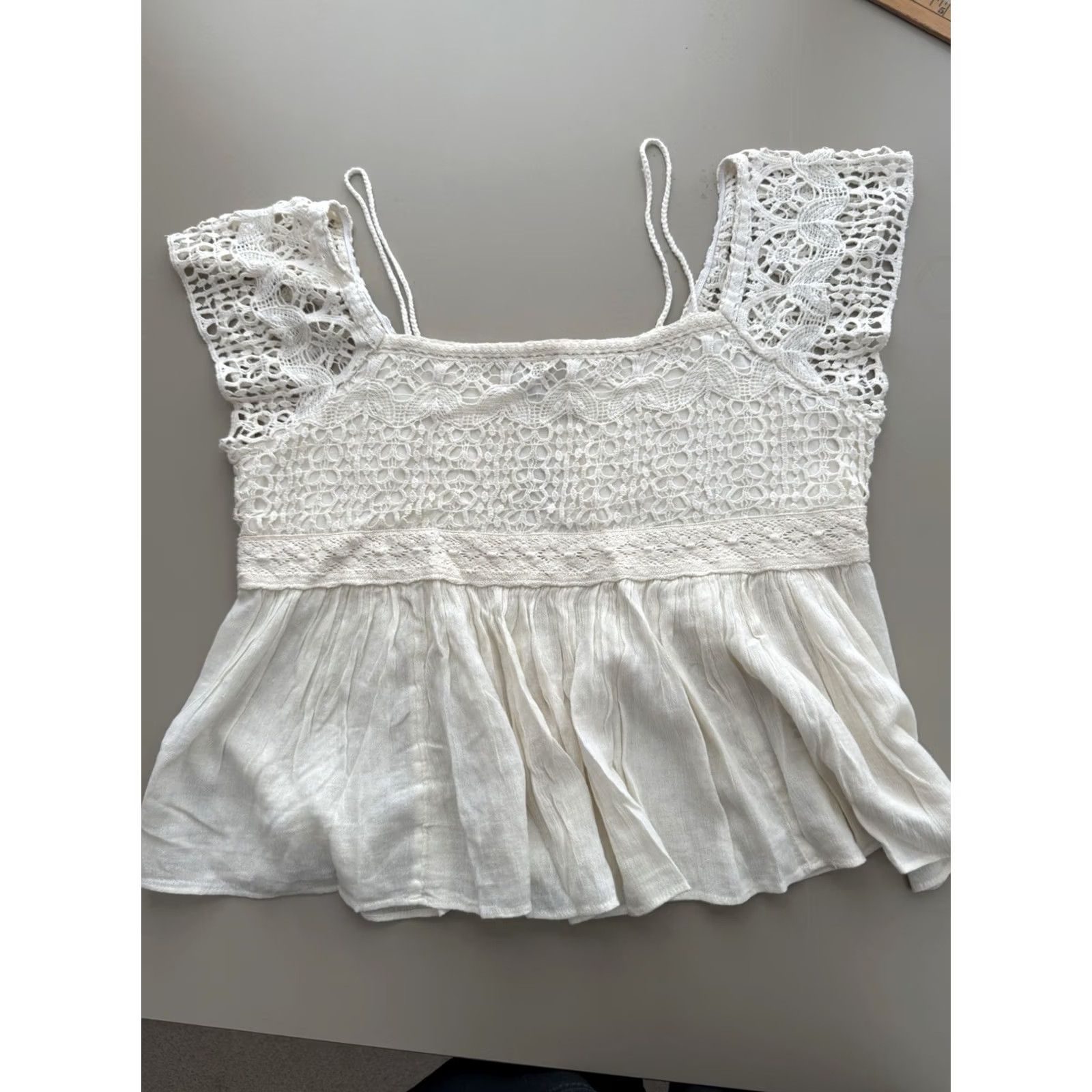 American Eagle Outfitters American Eagle Outfitters Boho Flowy Lace Blouse Ivory XS Women Off The Shoulder Dainty Cottagecore Size XS / US 0-2 / IT 36-38 - 5 Thumbnail