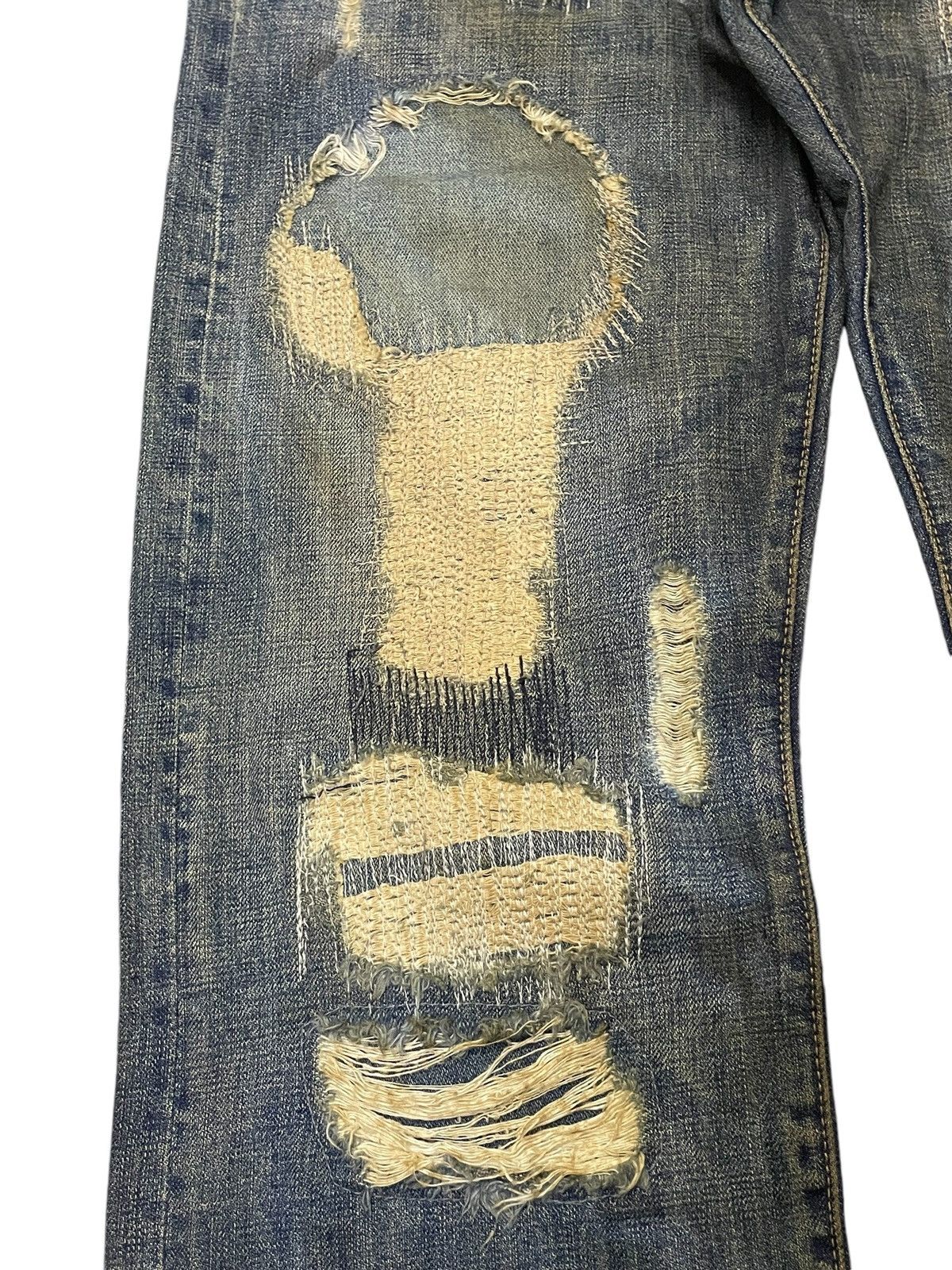 20471120 × 5351 POUR LES HOMMES × Hysteric Glamour Boro 🇯🇵 Brand Heavy Stitched Repaired Distressed Mud Jeans Size US 34 / EU 50 - 7 Thumbnail