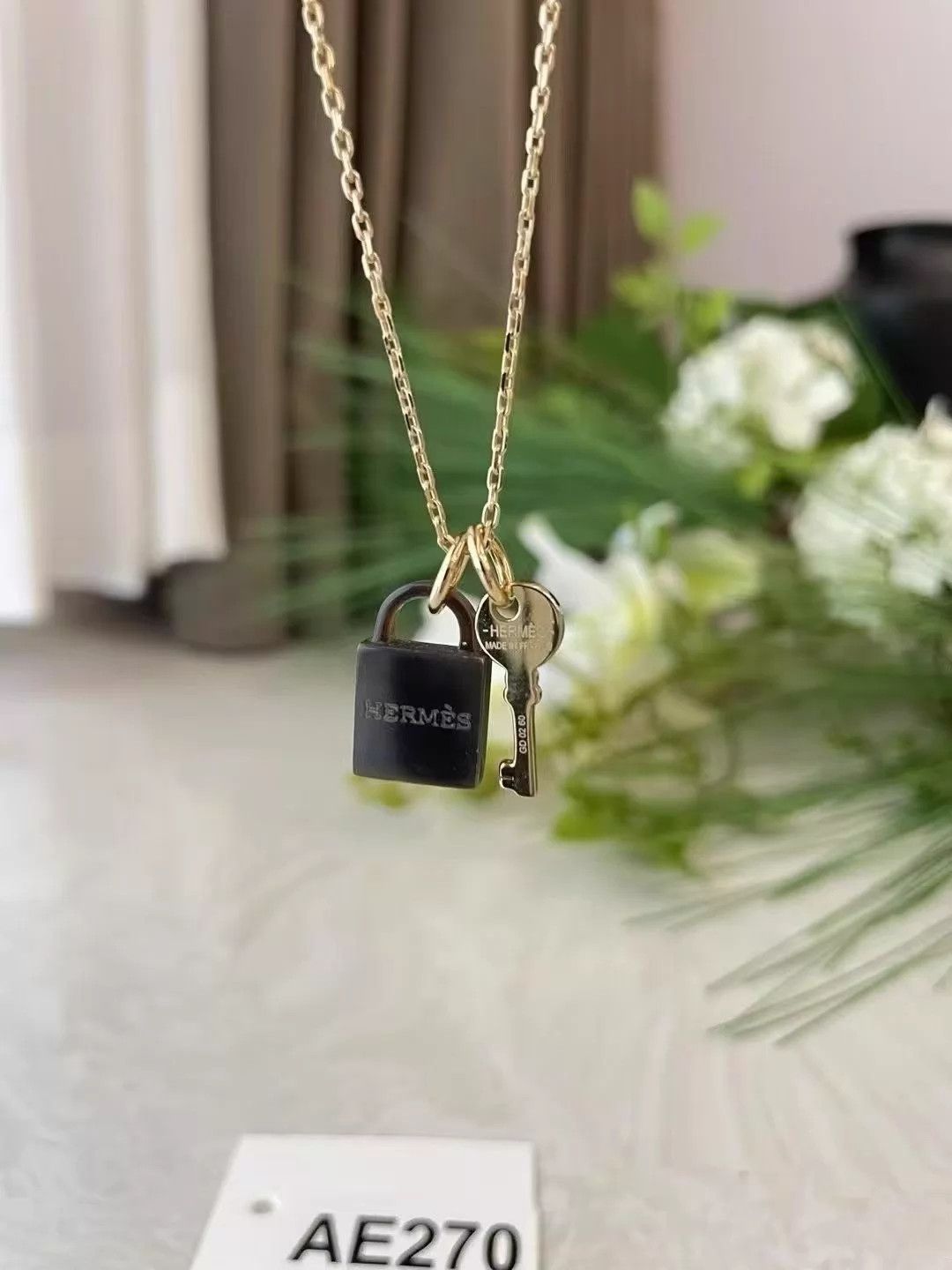 Hermes Hermès Horn Lock Key Necklace 50cm Excellent AE270 Size ONE SIZE - 3 Thumbnail
