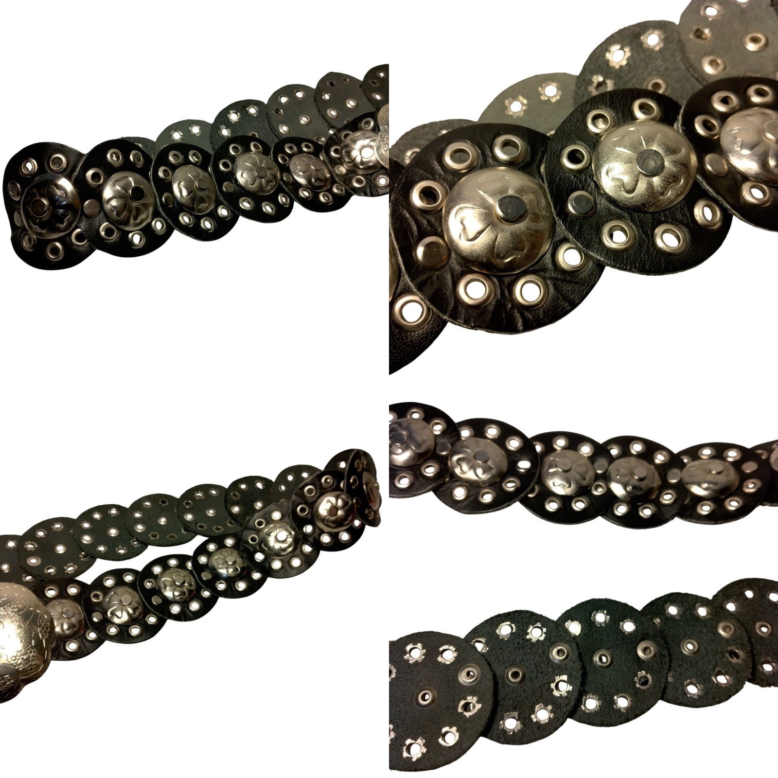 Vintage VINTAGE Clover Belt Unisex Black Leather Round Grommet 4 Leaf Clover Coin 2" ROUND Belt Width Wide One Size Adjustable Women Men Size ONE SIZE - 8 Thumbnail