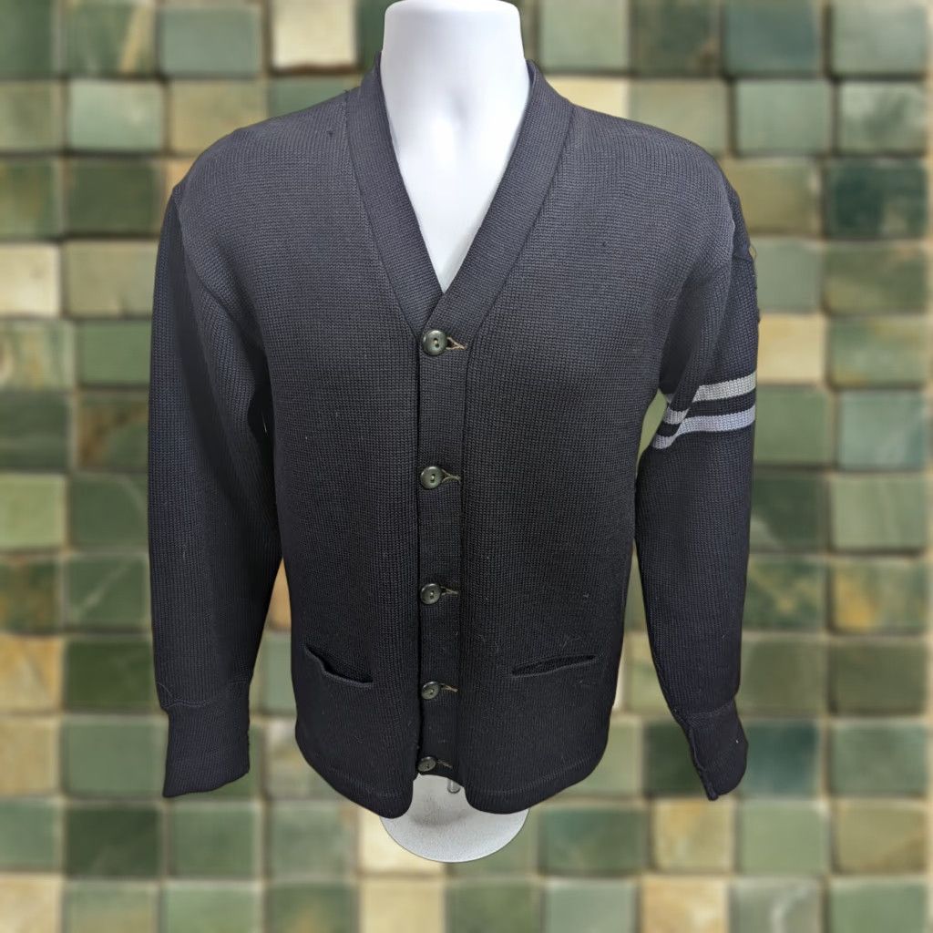 VINTAGE Lasley Knitting Company Cardigan S11 M Wool Blue Letterman 1940s 40s Casual