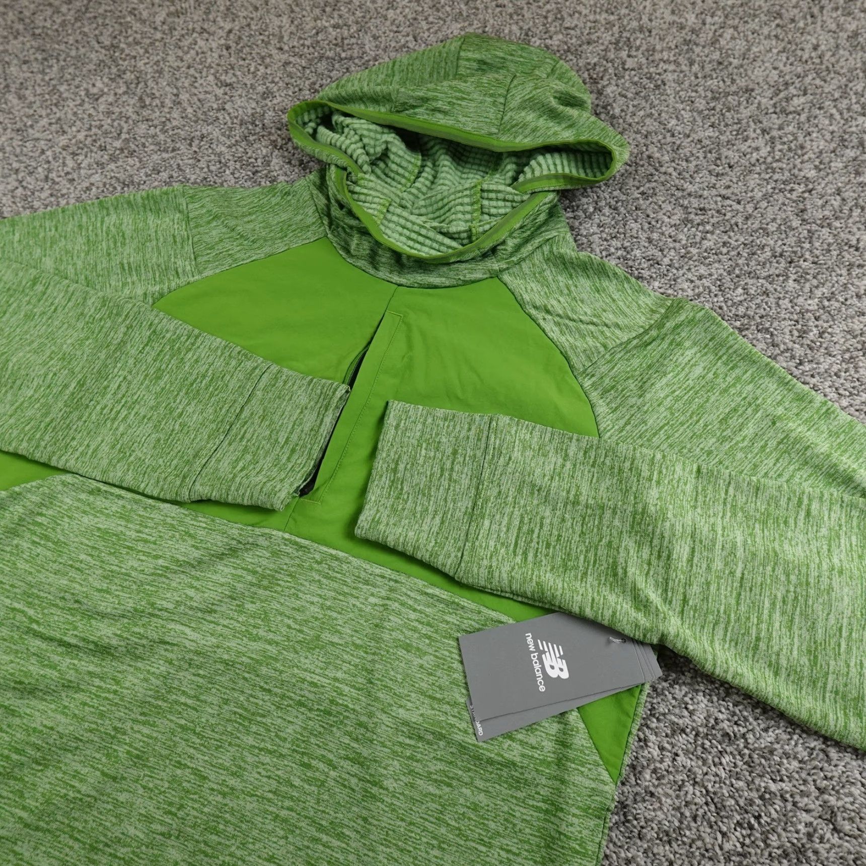 New Balance New Balance Hoodie Mens M Green Waffle Knit Heat Grid Pullover Running Gym Top Size US M / EU 48-50 / 2 - 2 Thumbnail