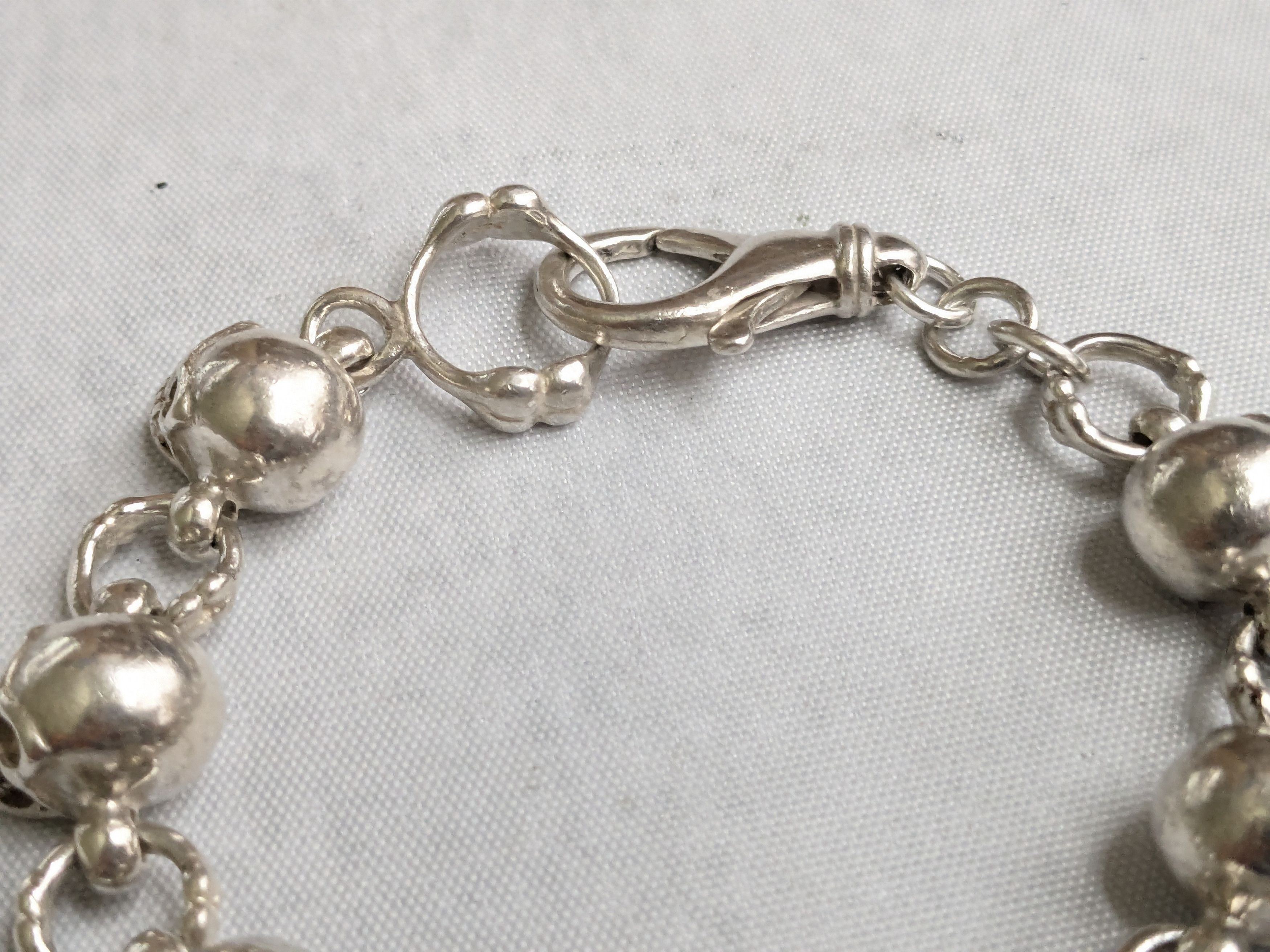 Jewelry Sterling Silver Skull Bracelet 8.5" Skelton Biker Punk Size ONE SIZE - 5 Thumbnail
