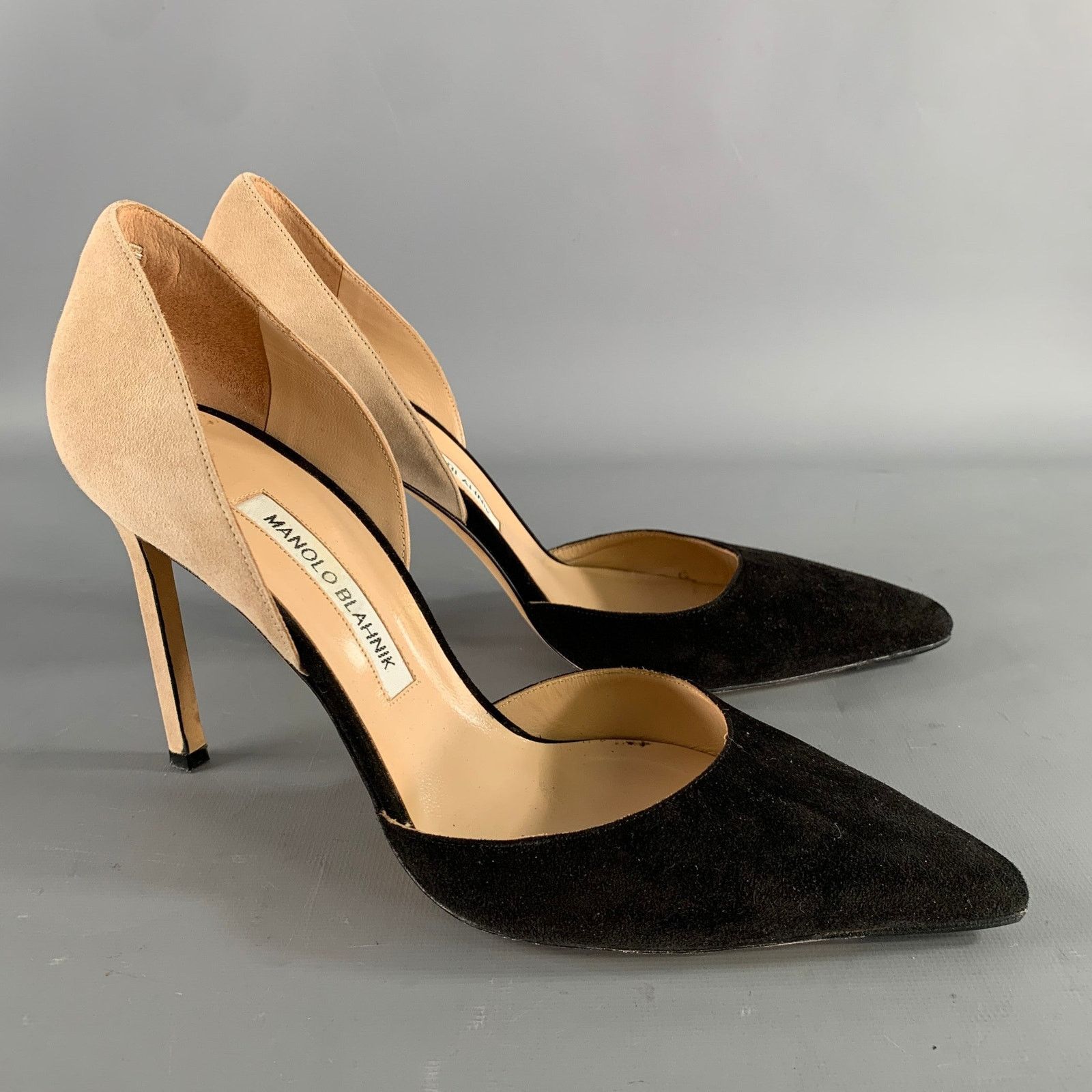 Manolo Blahnik MANOLO BLAHNIK 9.5 Black Tan Suede Two Tone Pointed Pumps Size US 9.5 / IT 39.5 - 1 Thumbnail