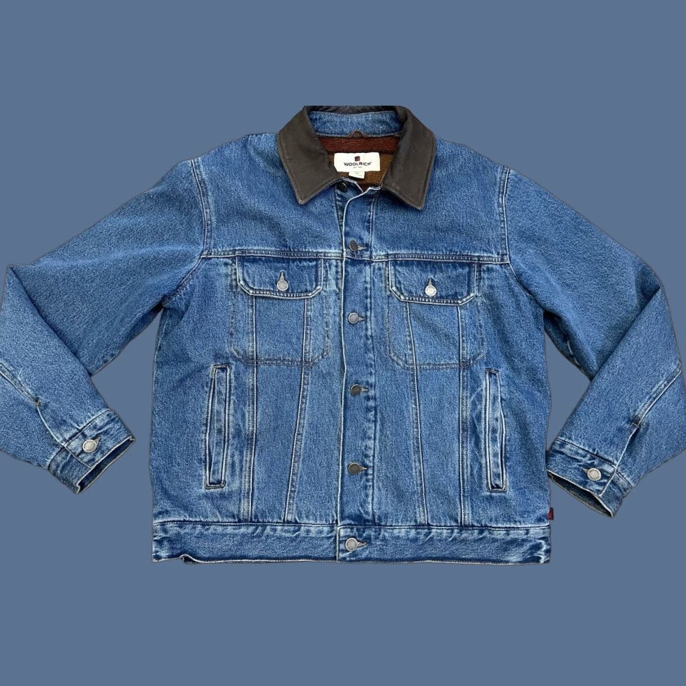 Vintage Woolrich Jacket Mens M Blue Denim Lined Insulated Polyester Lining Casual Workwear Bomber Coat Short Jacket Size US M / EU 48-50 / 2 - 1 Thumbnail