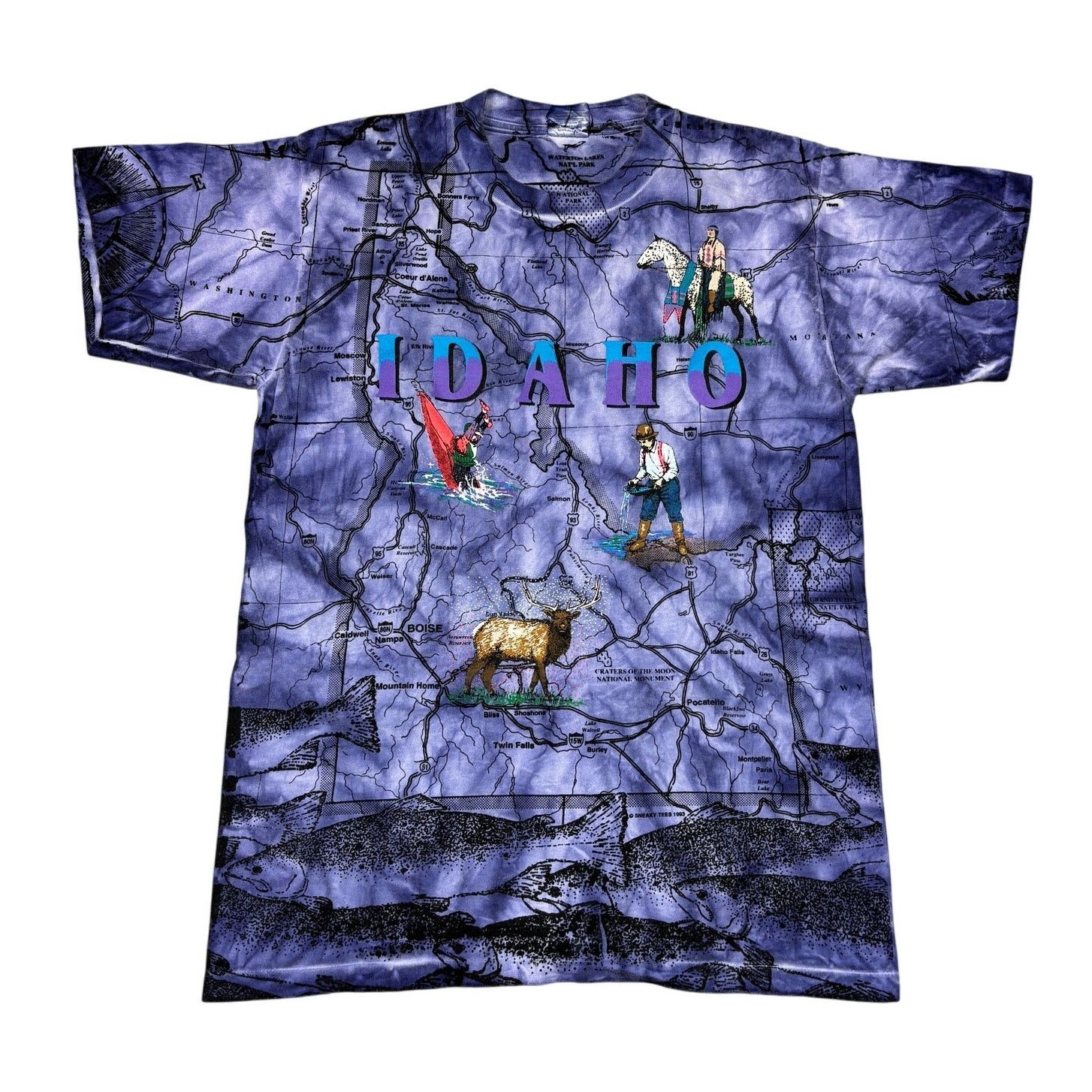 Gildan × Vintage VTG 90s Idaho State Map Tie Dye AOP Single Stitch Shirt Med Size US M / EU 48-50 / 2 - 1 Thumbnail